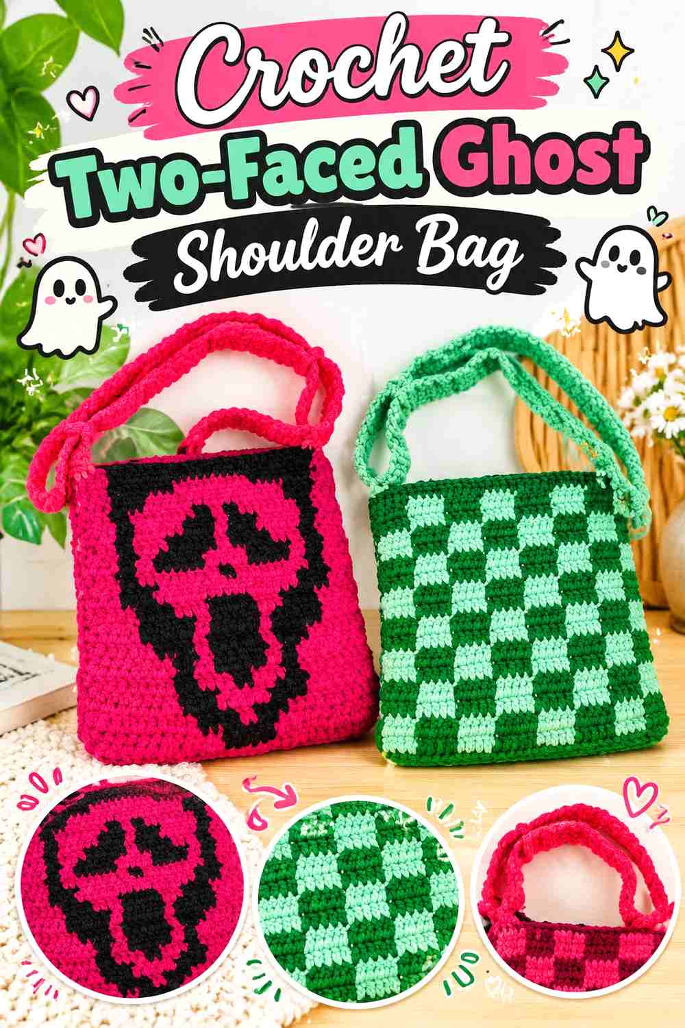 1. Crochet Two-Faced Ghost Shoulder Bag