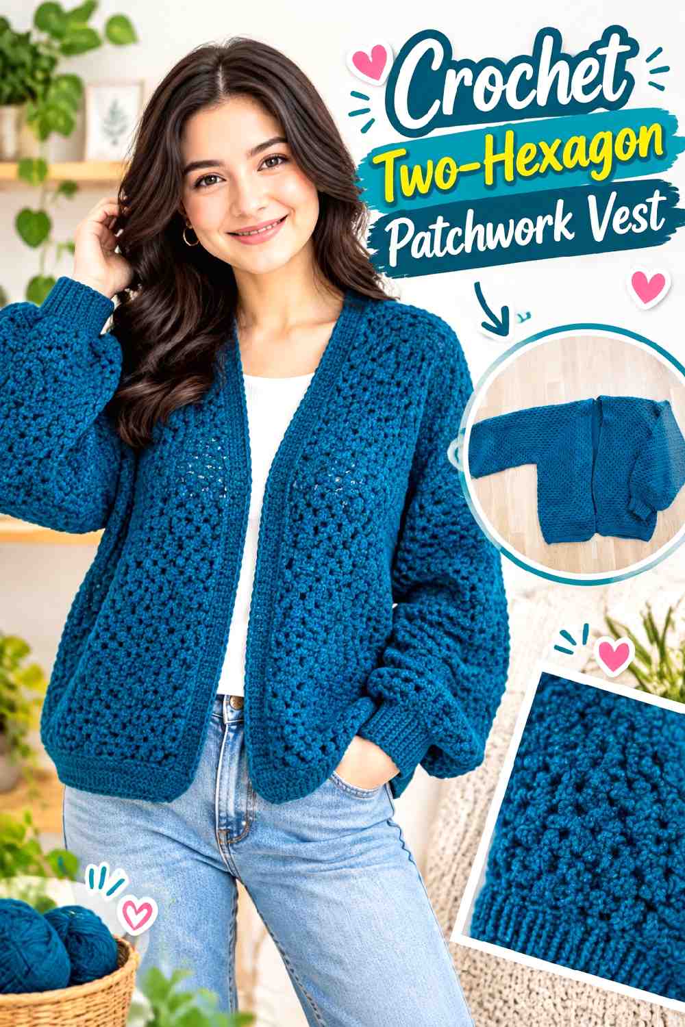 11. Crochet Two Hexagon Patchwork Vest
