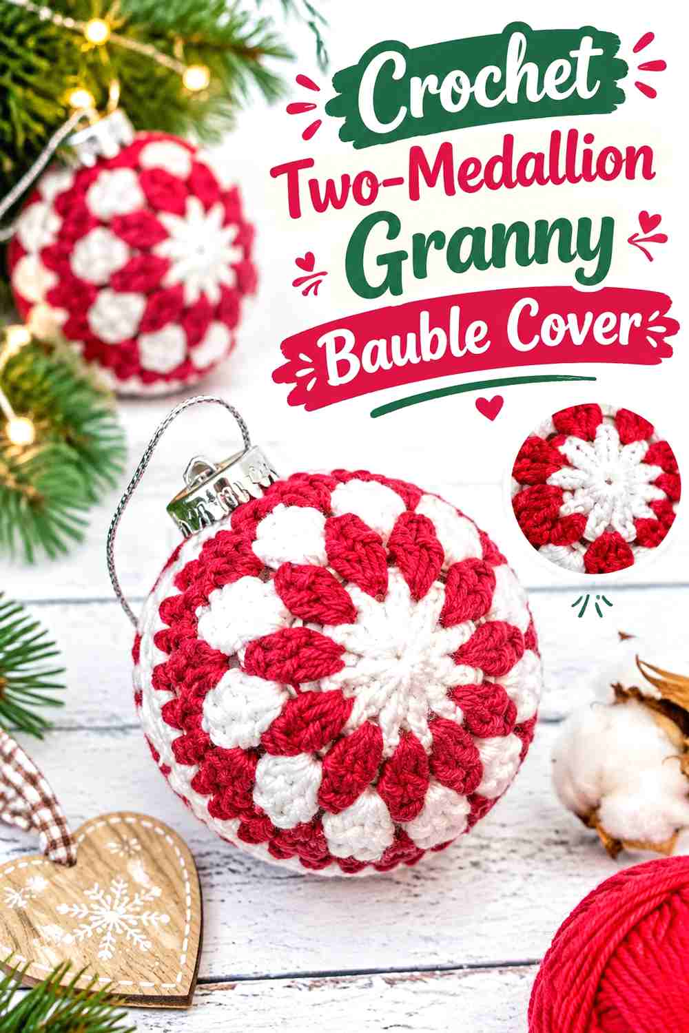 2. Crochet Two-Medallion Granny Bauble Cover