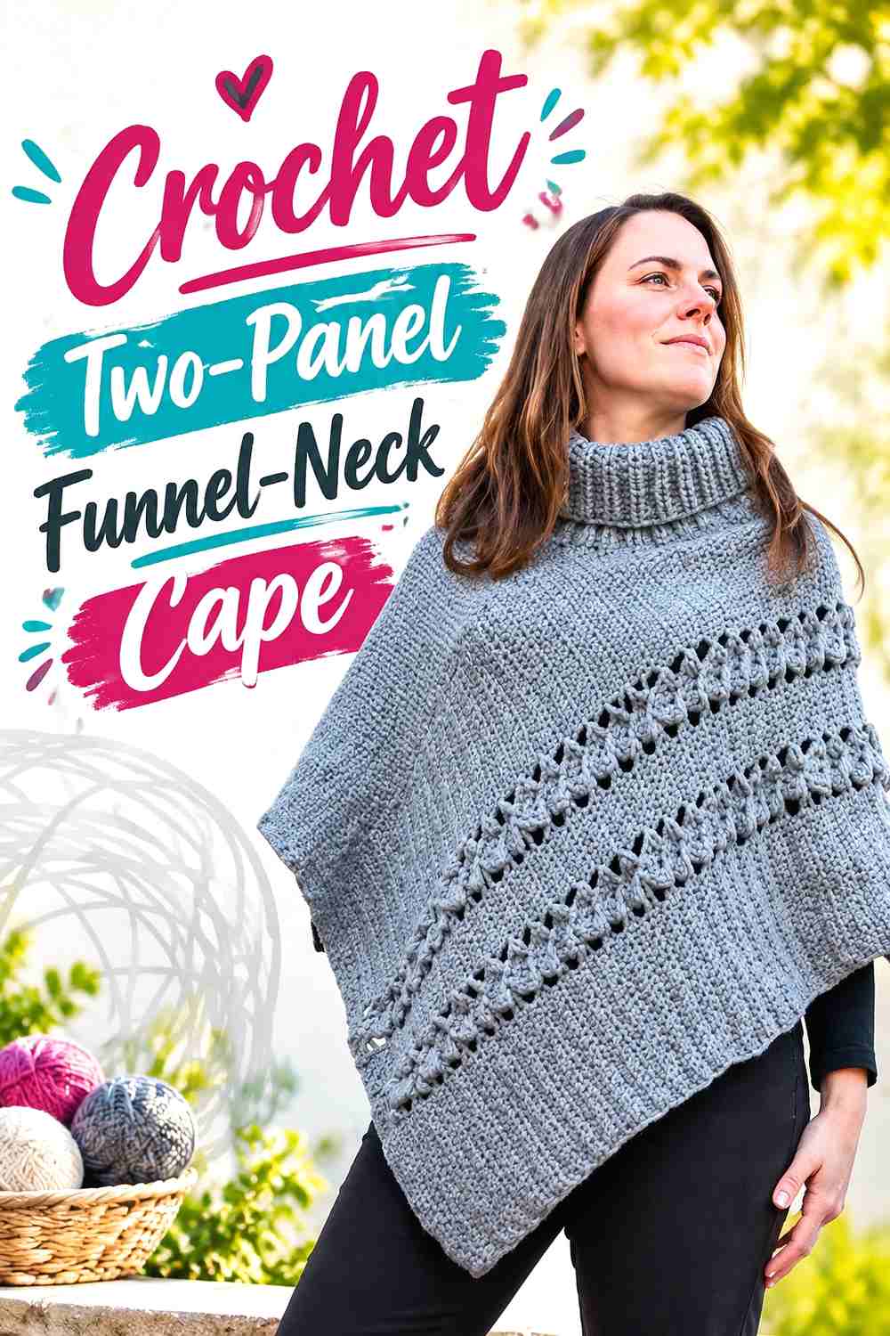 10. Crochet Two-Panel Funnel-Neck Cape