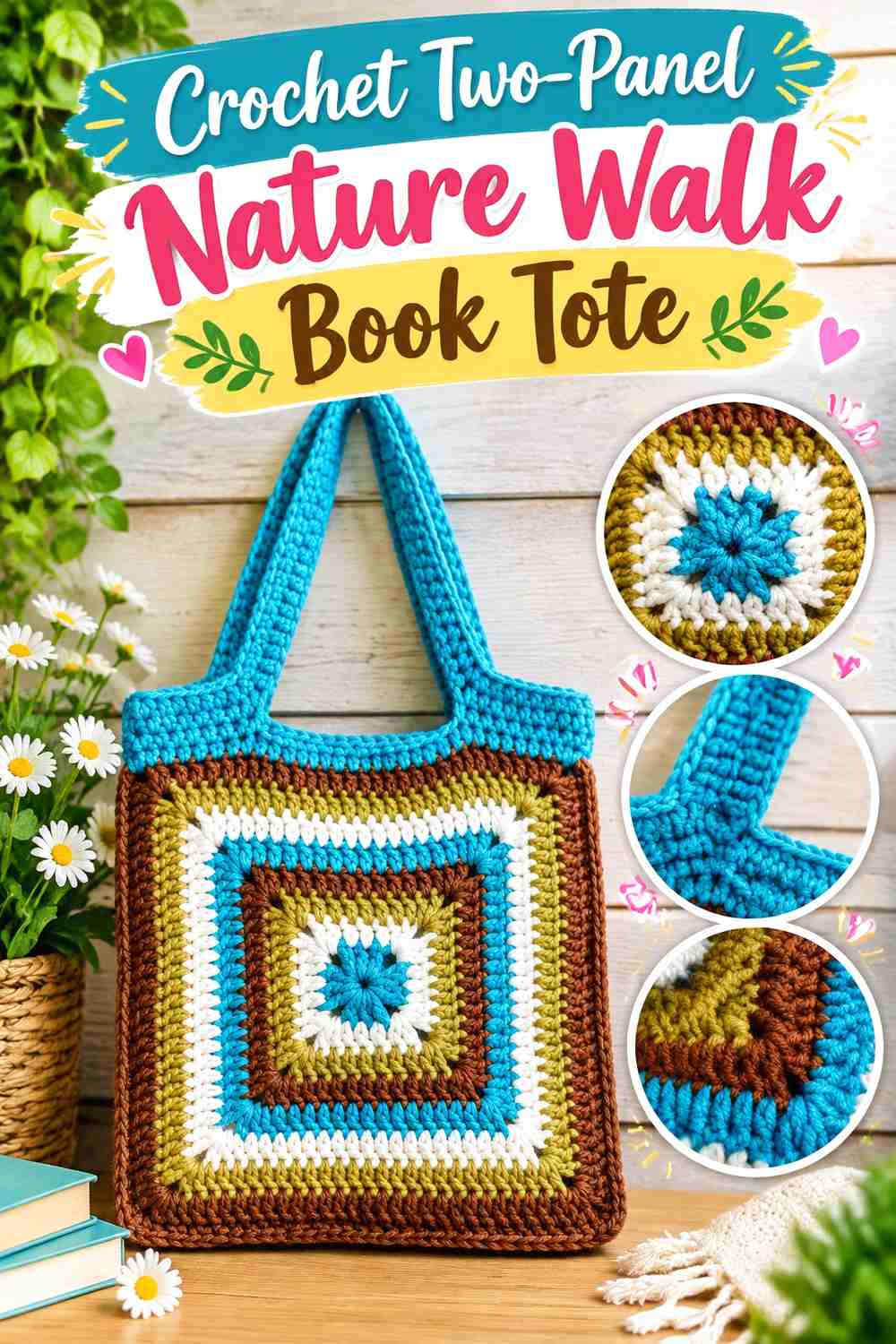 7. Crochet Two-Panel Nature Walk Book Tote