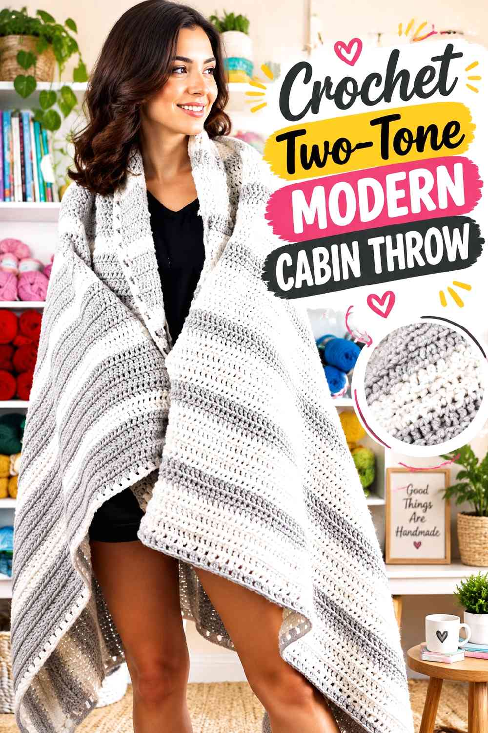 11. Crochet Two-Tone Modern Cabin Throw