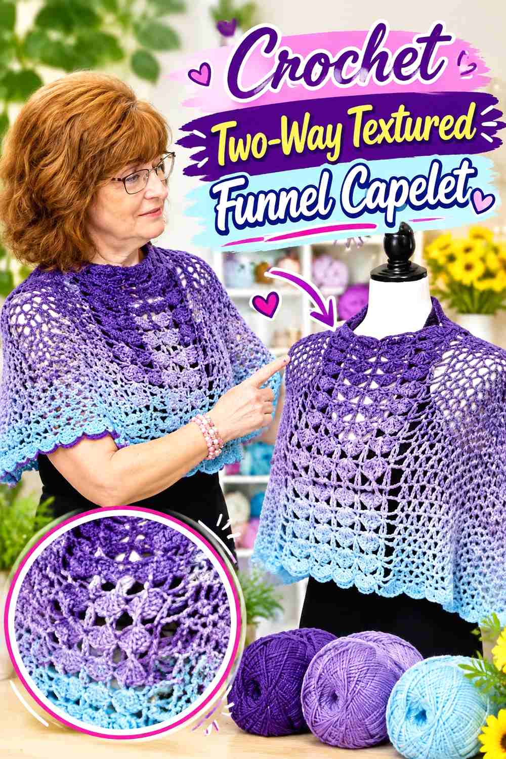 6. Crochet Two Way Textured Funnel Capelet