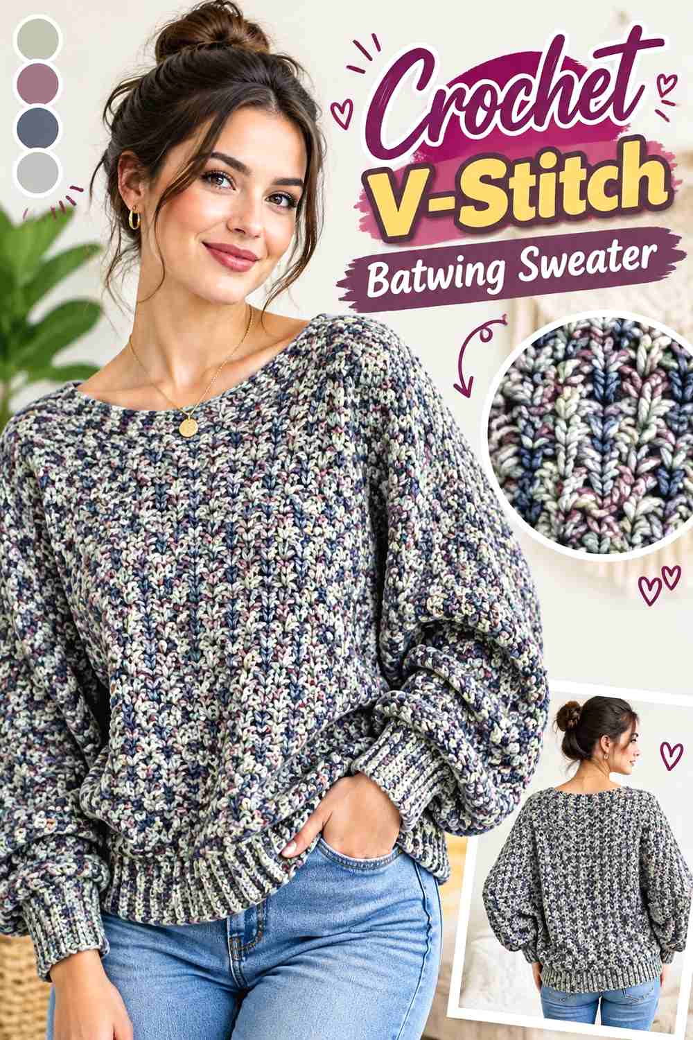 8. Crochet V-Stitch Batwing Sweater