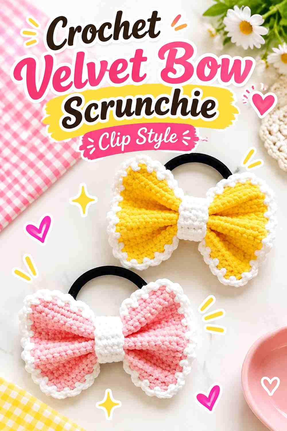 11. Crochet Velvet Bow Scrunchie Clip Style