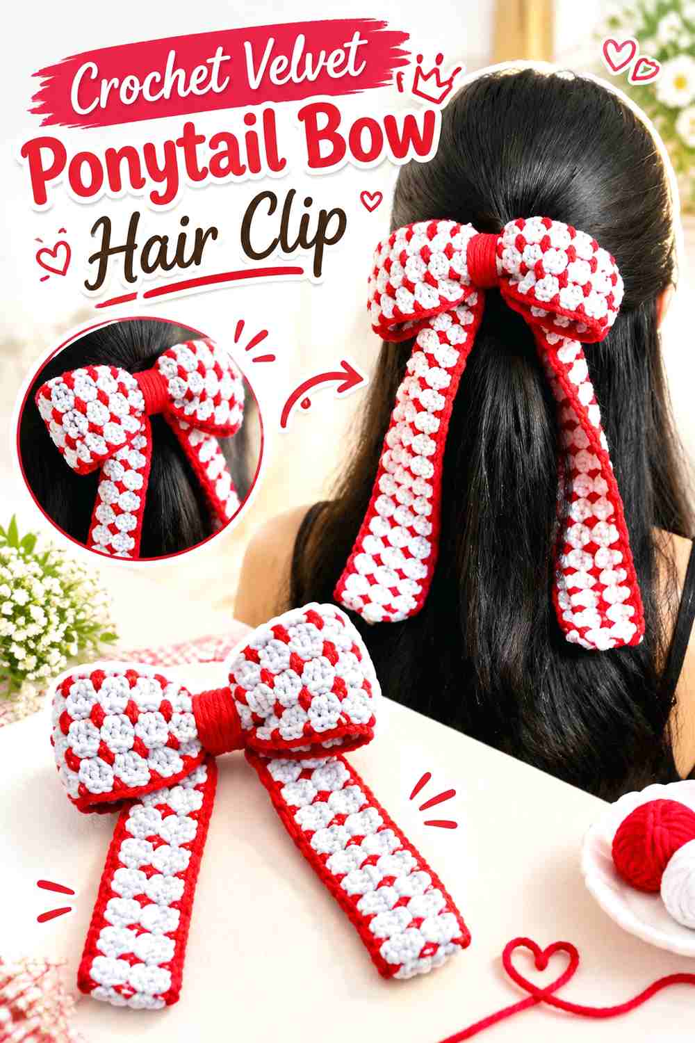 10. Crochet Velvet Ponytail Bow Hair Clip
