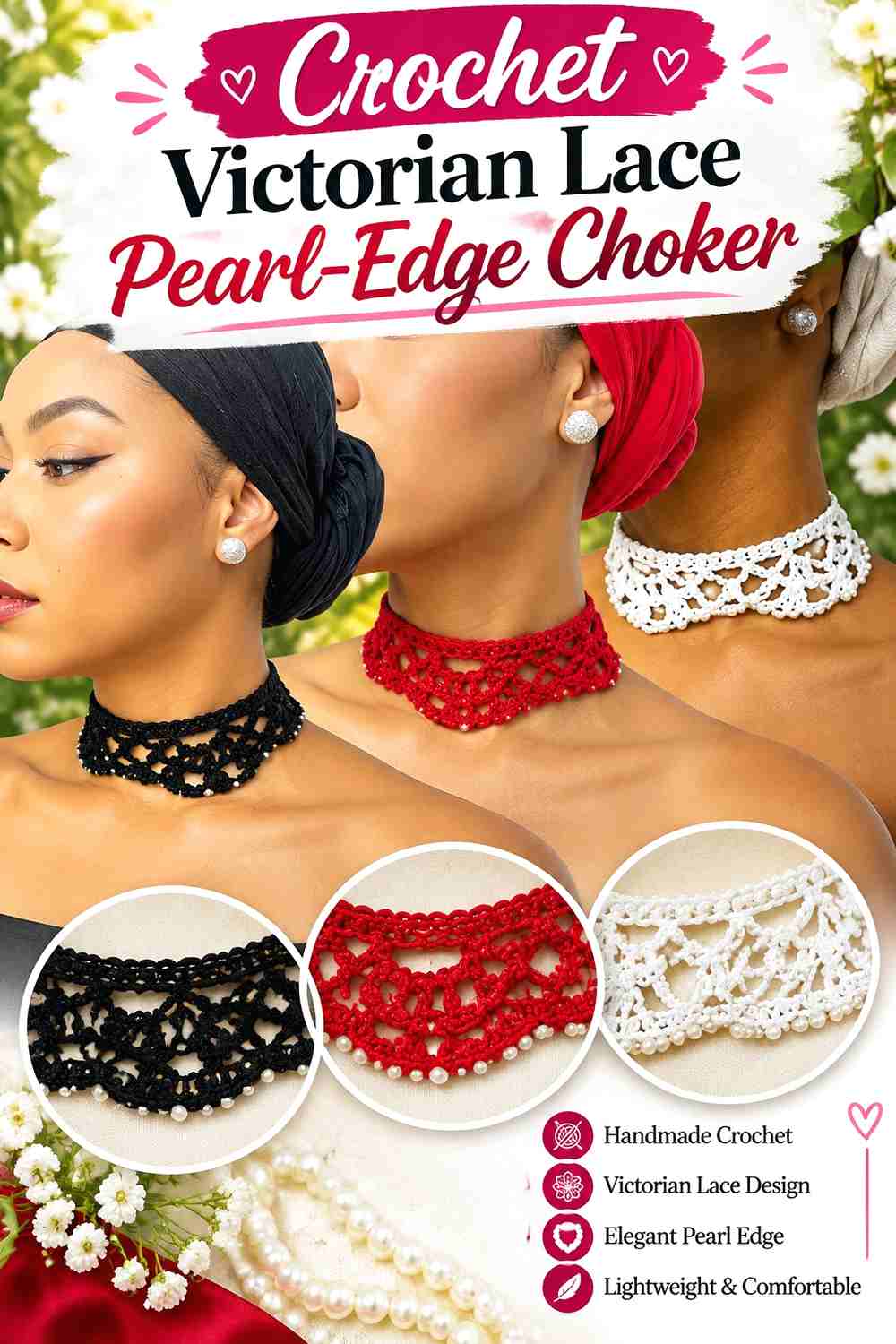 10. Crochet Victorian Lace Pearl Edge Choker