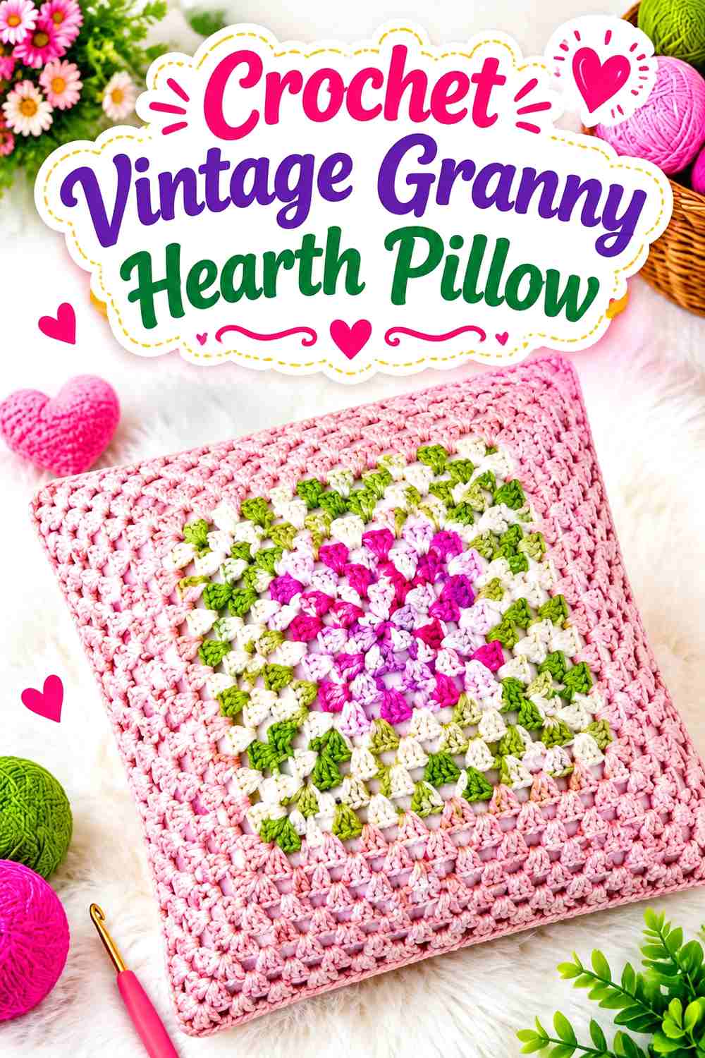 8. Crochet Vintage Granny Hearth Pillow