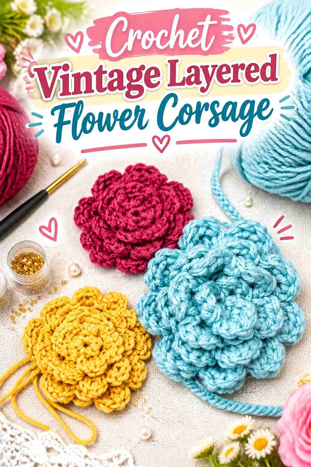 14. Crochet Vintage Layered Flower Corsage
