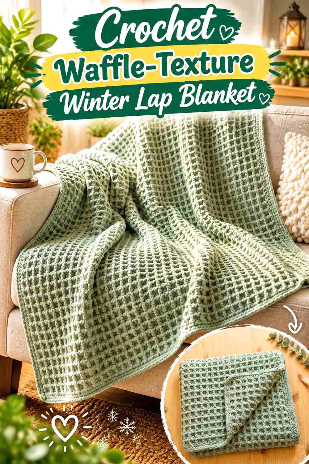 6. Crochet Waffle-Texture Winter Lap Blanket