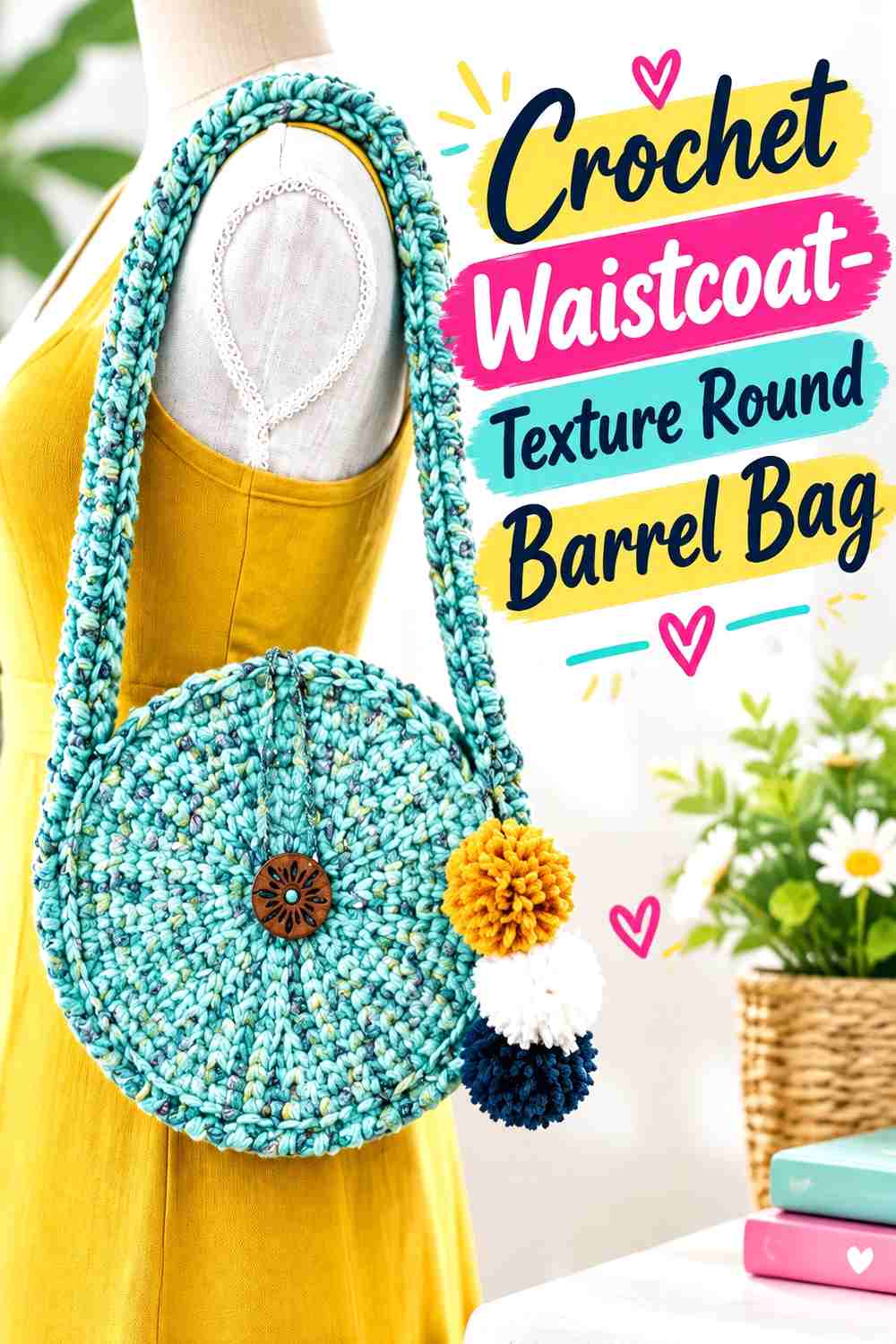 12. Crochet Waistcoat-Texture Round Barrel Bag