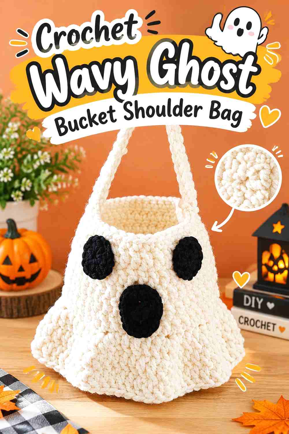 2. Crochet Wavy Ghost Bucket Shoulder Bag