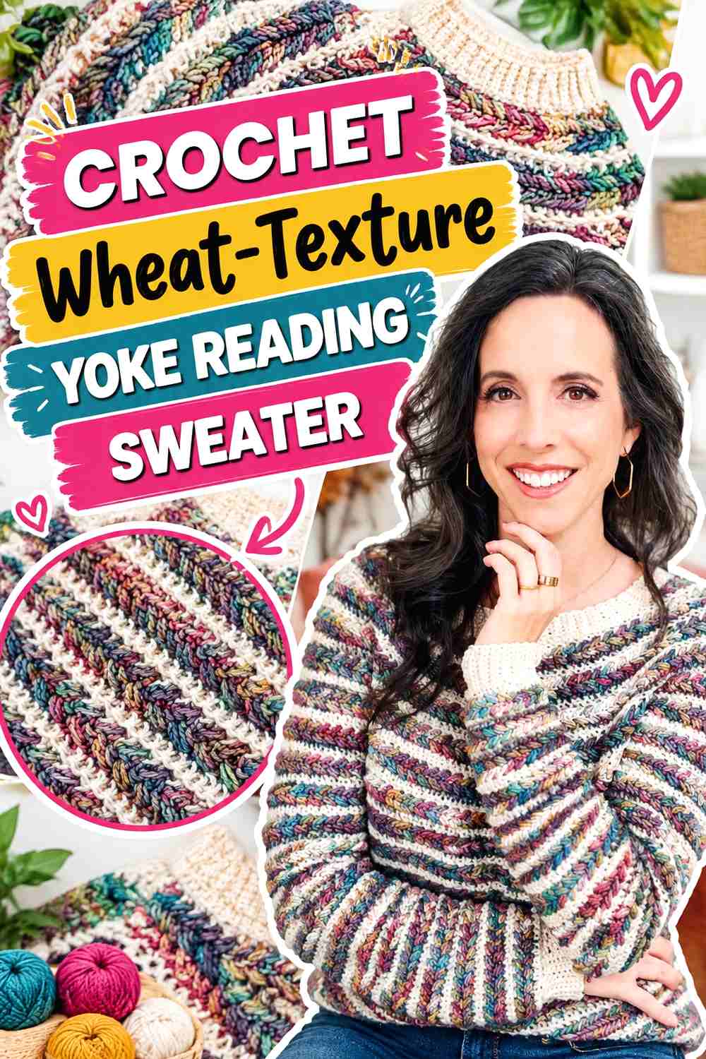 15. Crochet Wheat-Texture Yoke Reading Sweater