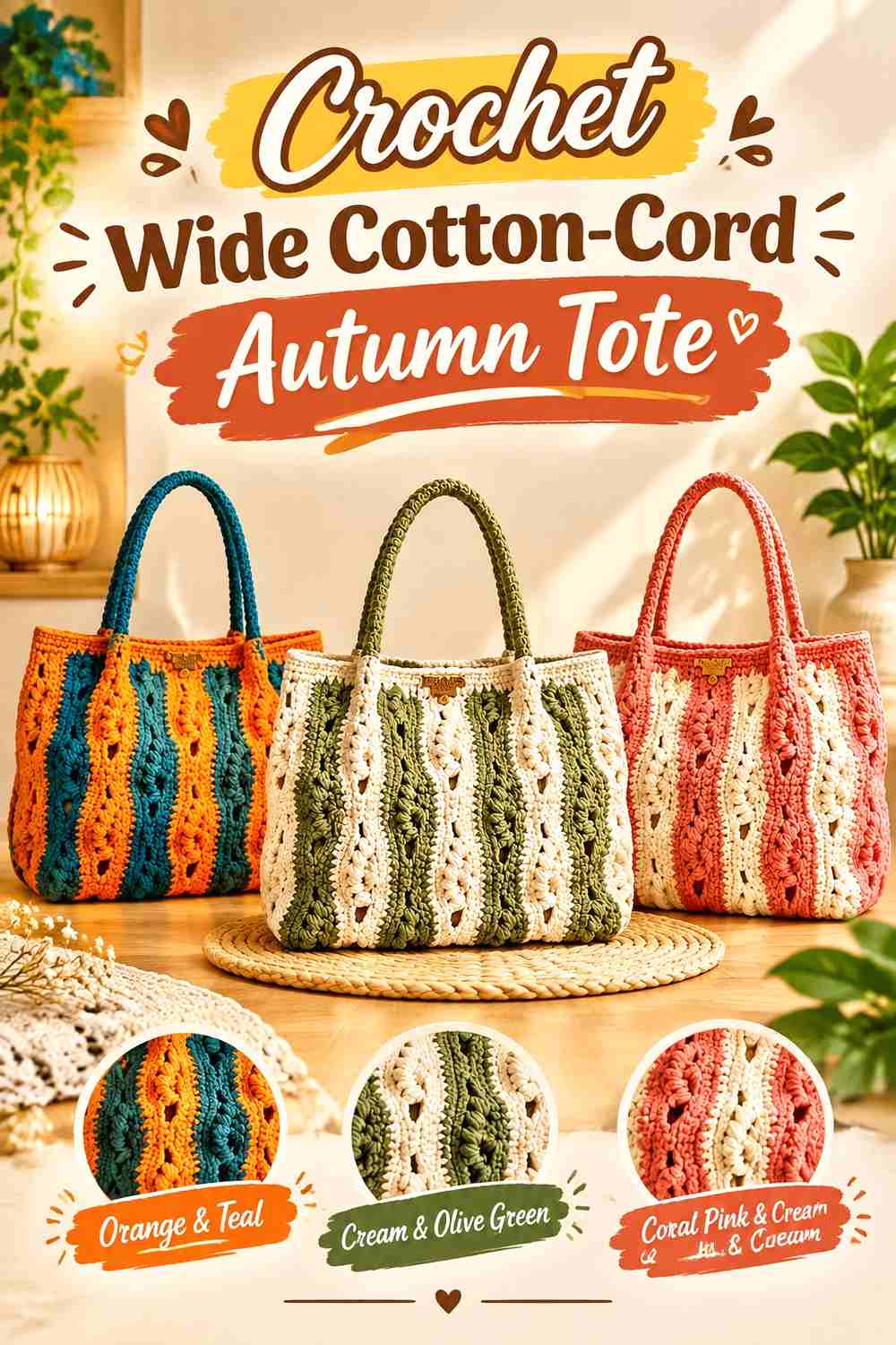 10. Crochet Wide Cotton-Cord Autumn Tote