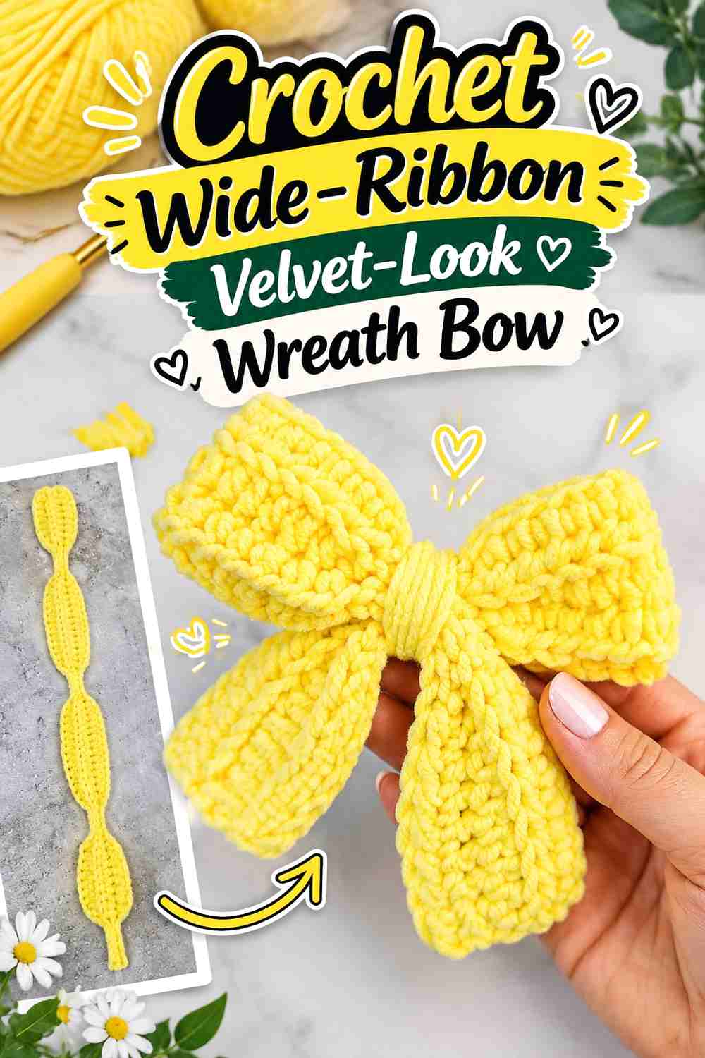 3. Crochet Wide-Ribbon Velvet-Look Wreath Bow