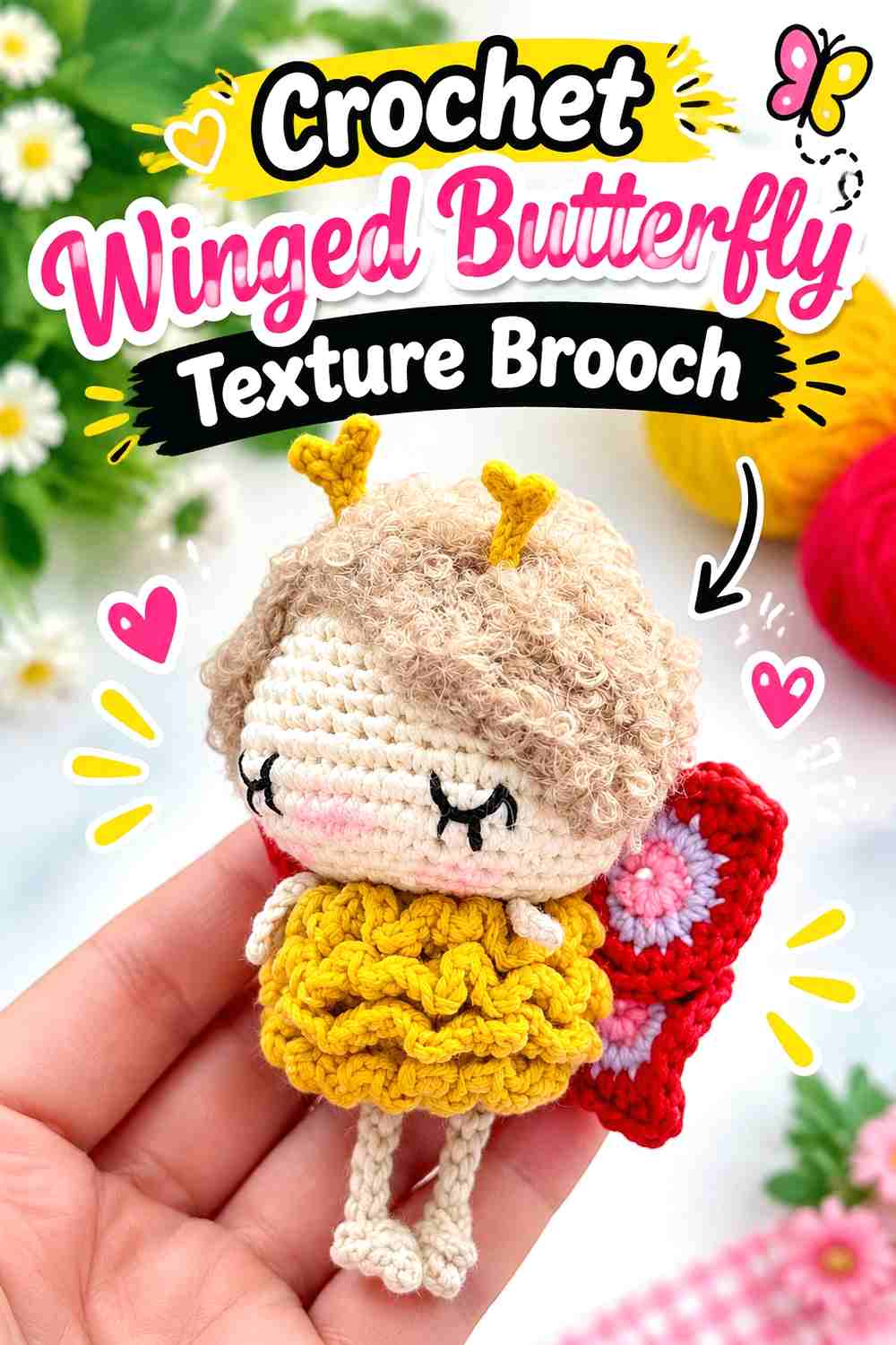 5. Crochet Winged Butterfly Texture Brooch