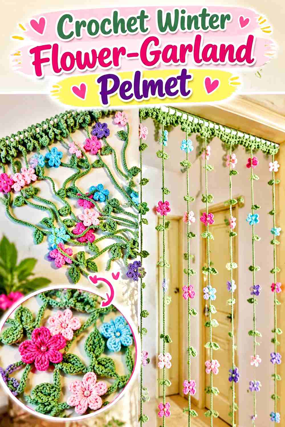 5. Crochet Winter Flower-Garland Pelmet