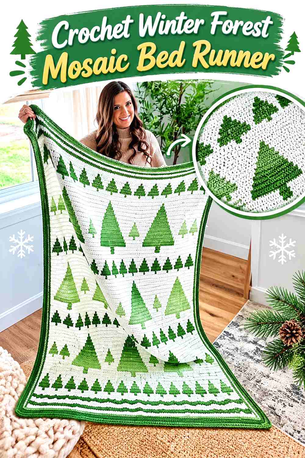 6. Crochet Winter Forest Mosaic Bed Runner