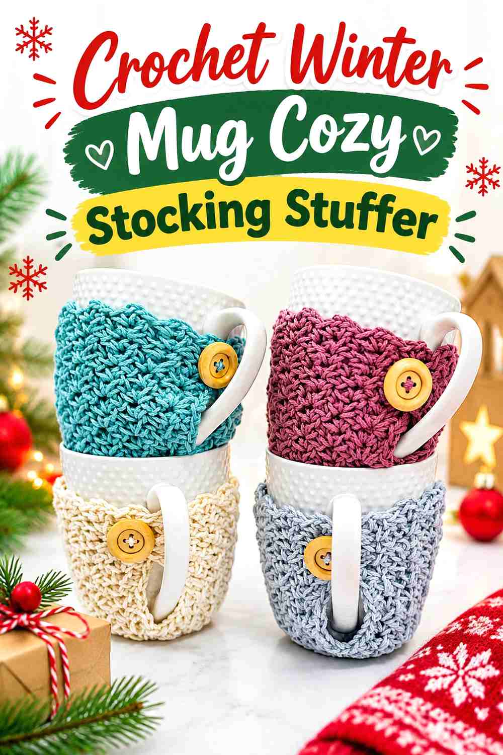 13. Crochet Winter Mug Cozy Stocking Stuffer