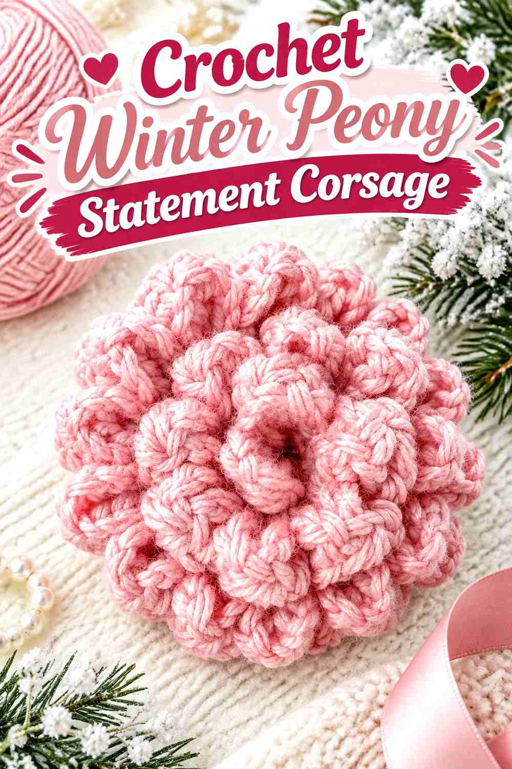 16. Crochet Winter Peony Statement Corsage