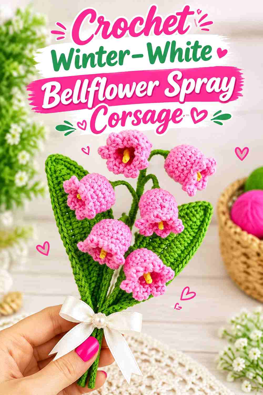 17. Crochet Winter-White Bellflower Spray Corsage