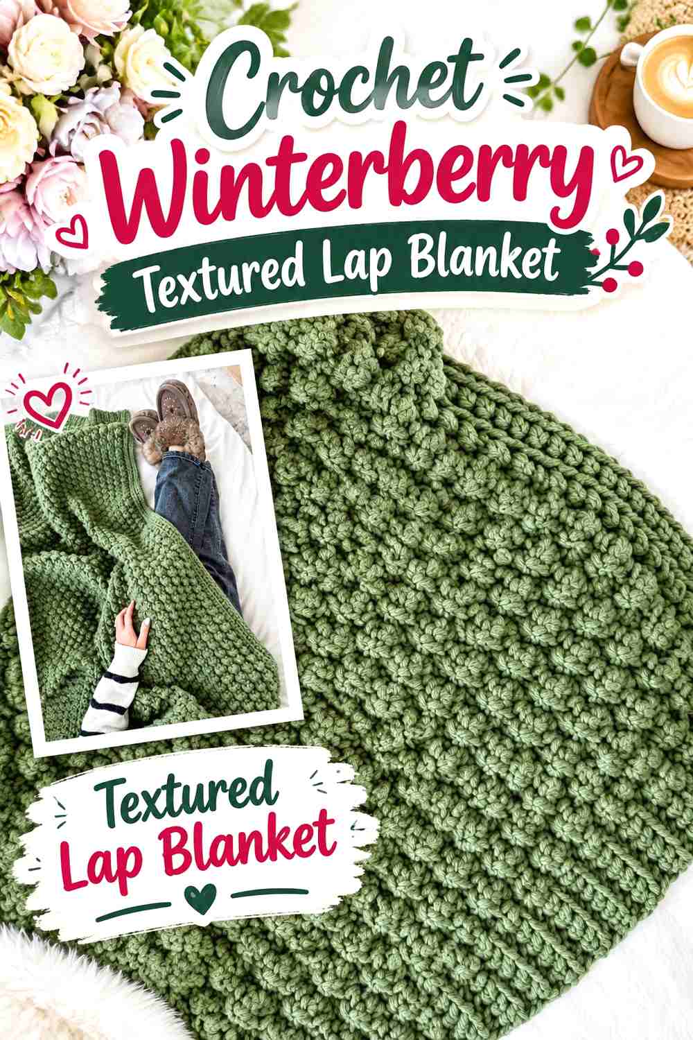 12. Crochet Winterberry Textured Lap Blanket