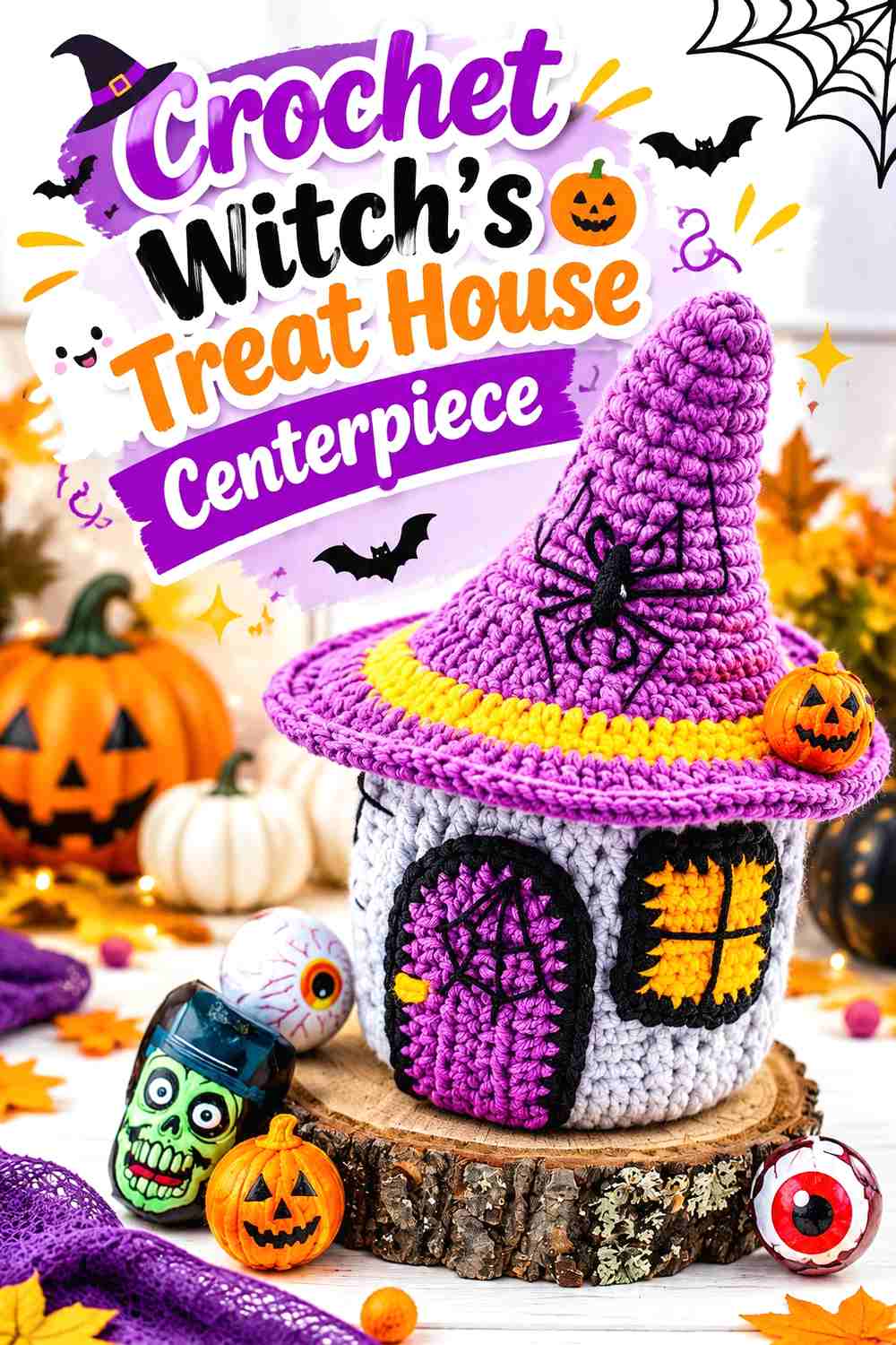 1. Crochet Witch’s Treat House Centerpiece