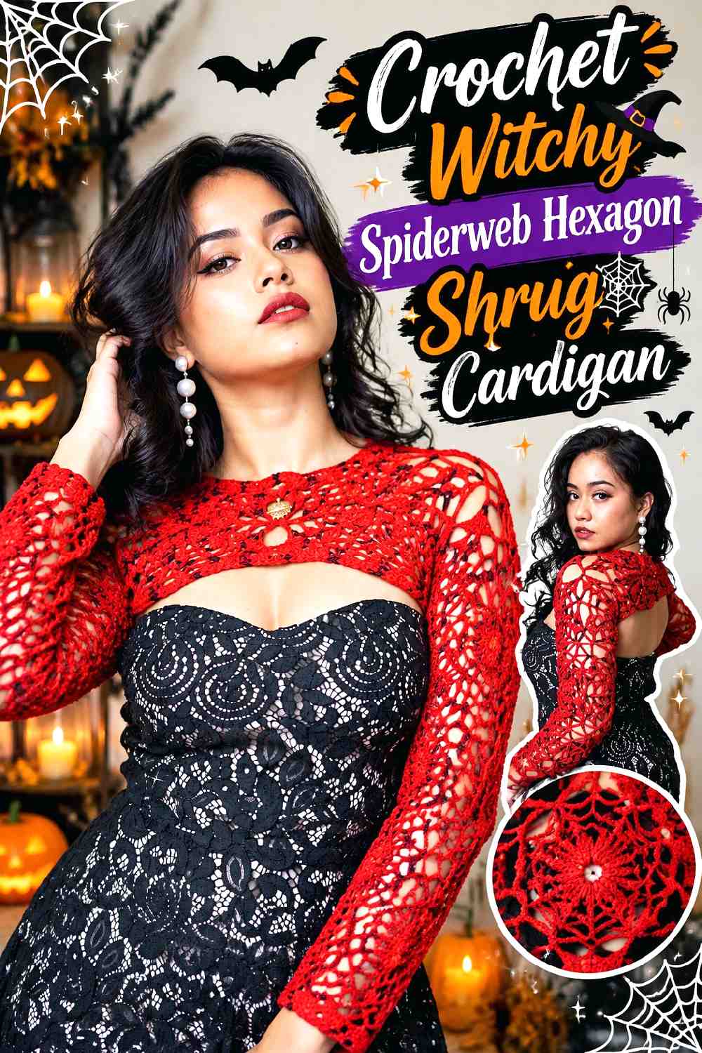 Crochet Witchy Spiderweb Hexagon Shrug Cardigan