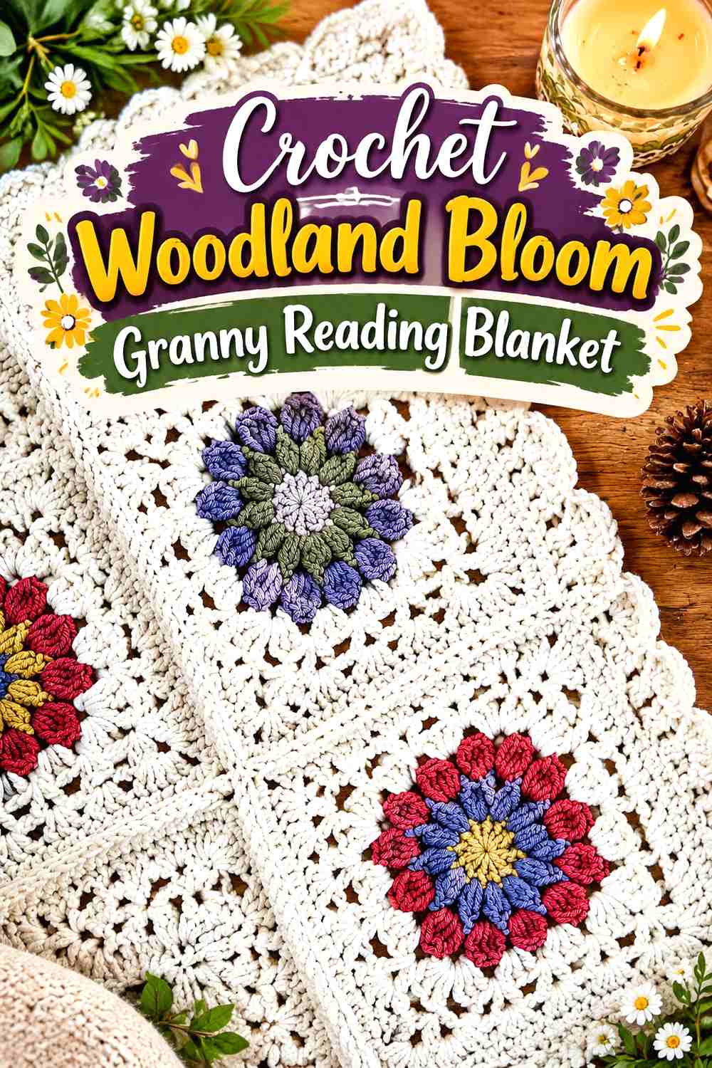 2. Crochet Woodland Bloom Granny Reading Blanket
