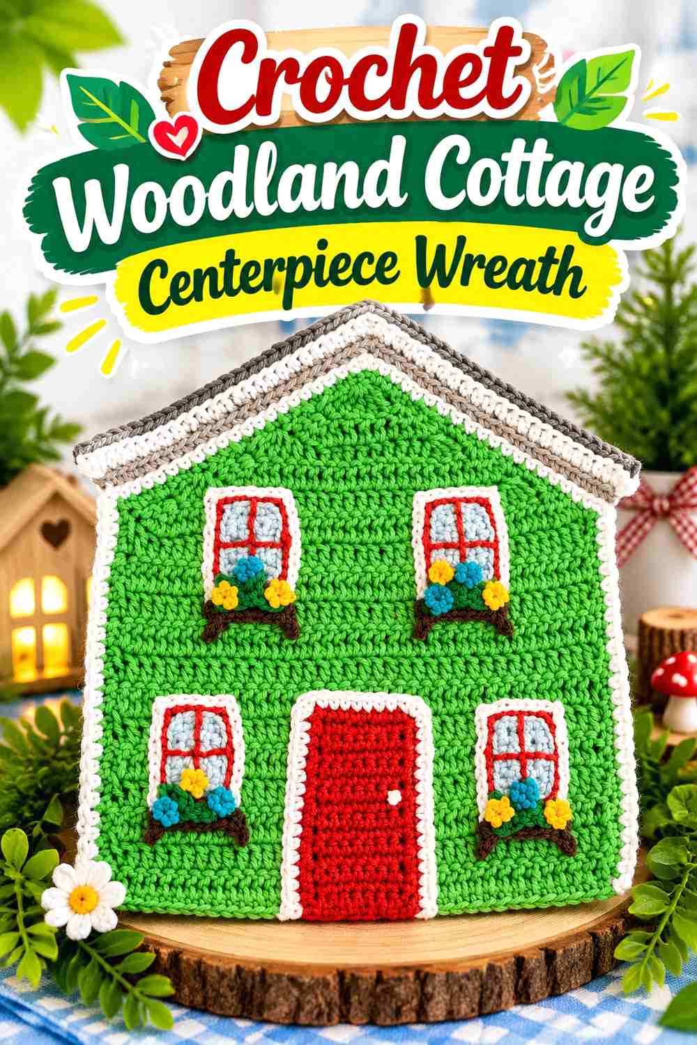 1. Crochet Woodland Cottage Centerpiece Wreath