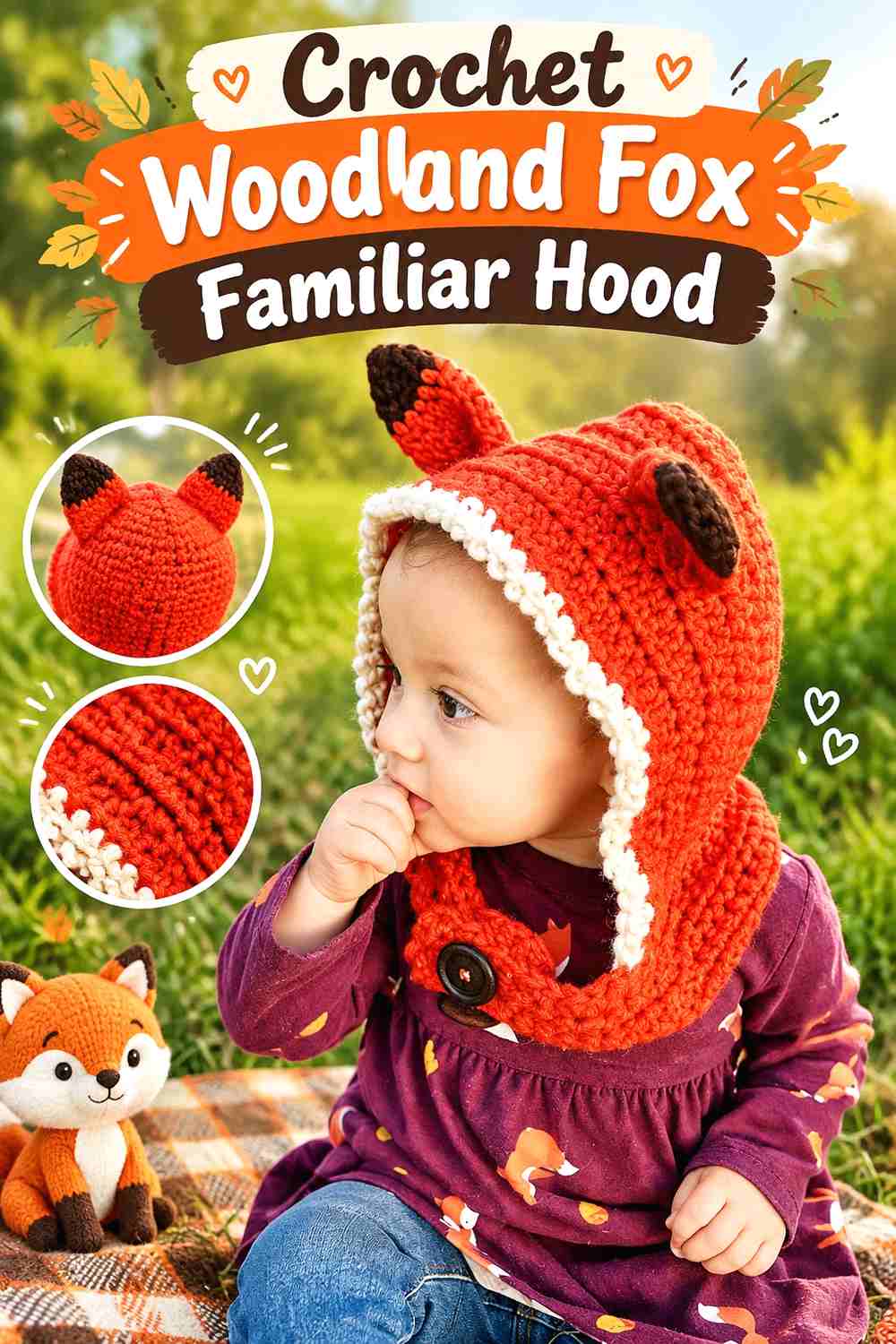 14. Crochet Woodland Fox Familiar Hood