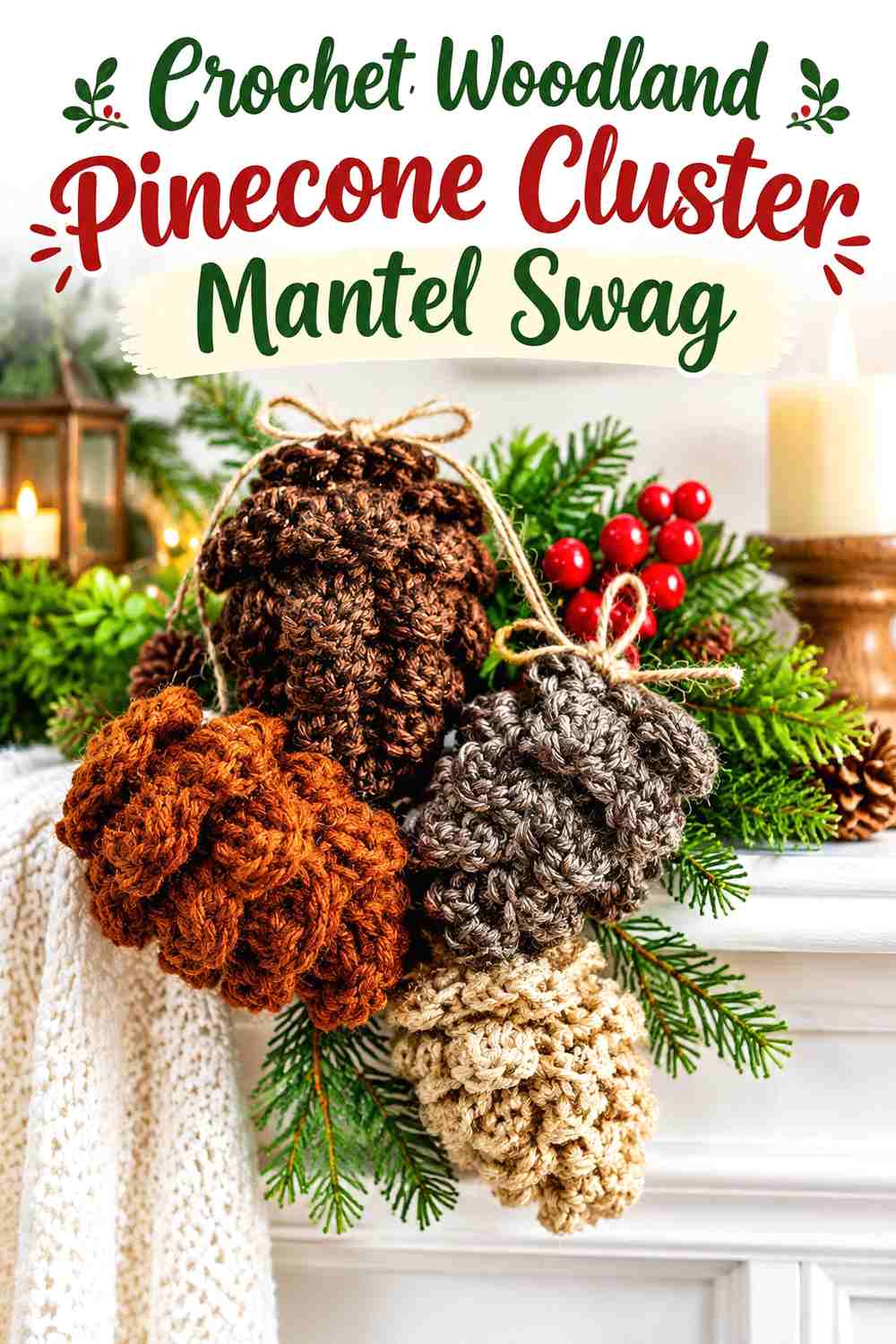 1. Crochet Woodland Pinecone Cluster Mantel Swag