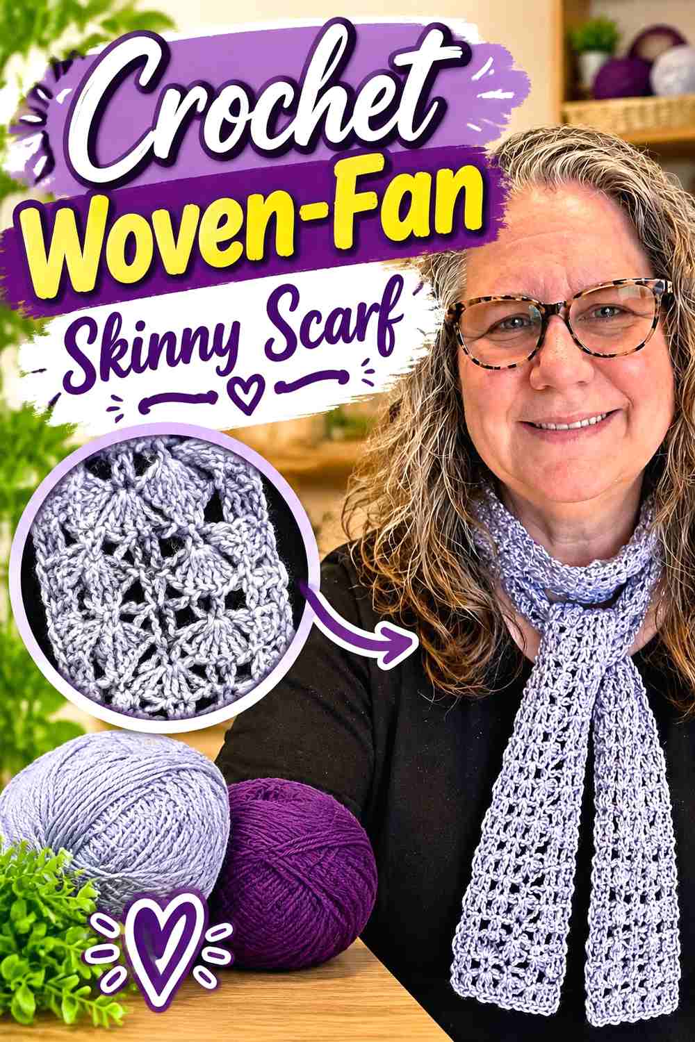 16. Crochet Woven Fan Skinny Scarf