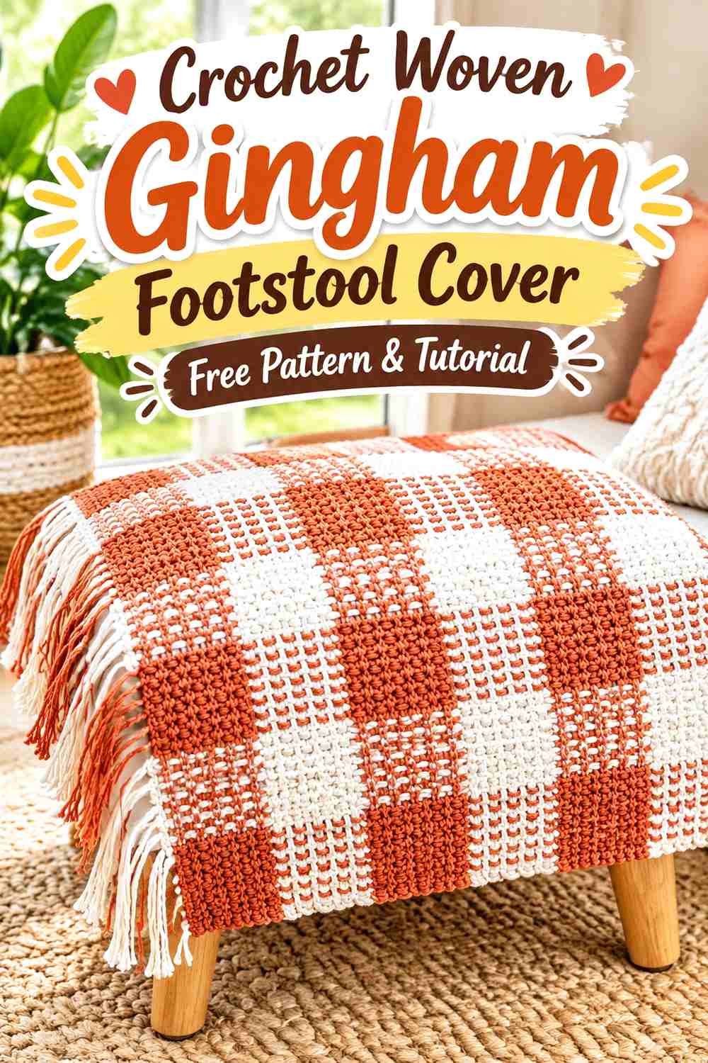 4. Crochet Woven Gingham Footstool Cover
