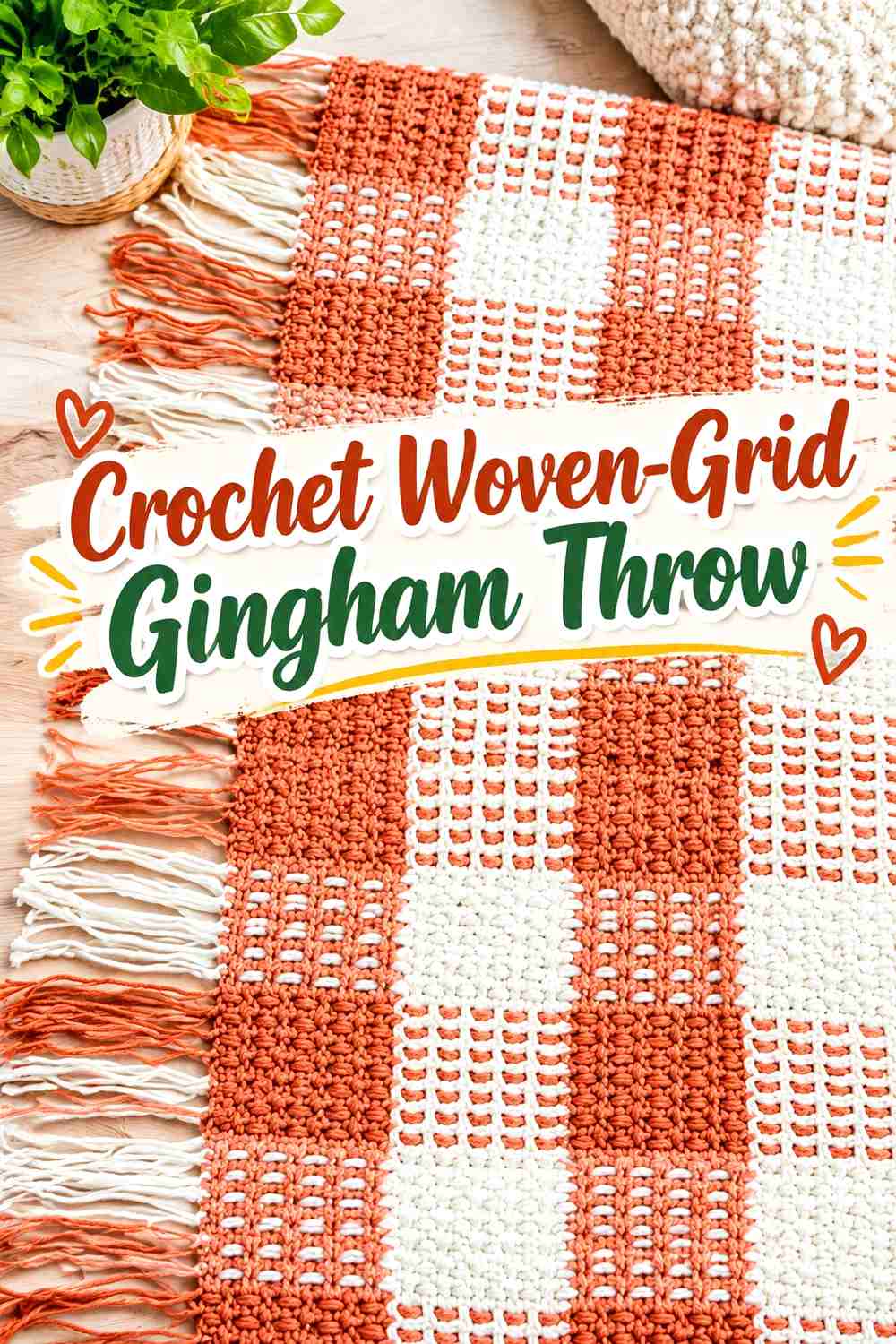 13. Crochet Woven-Grid Gingham Throw