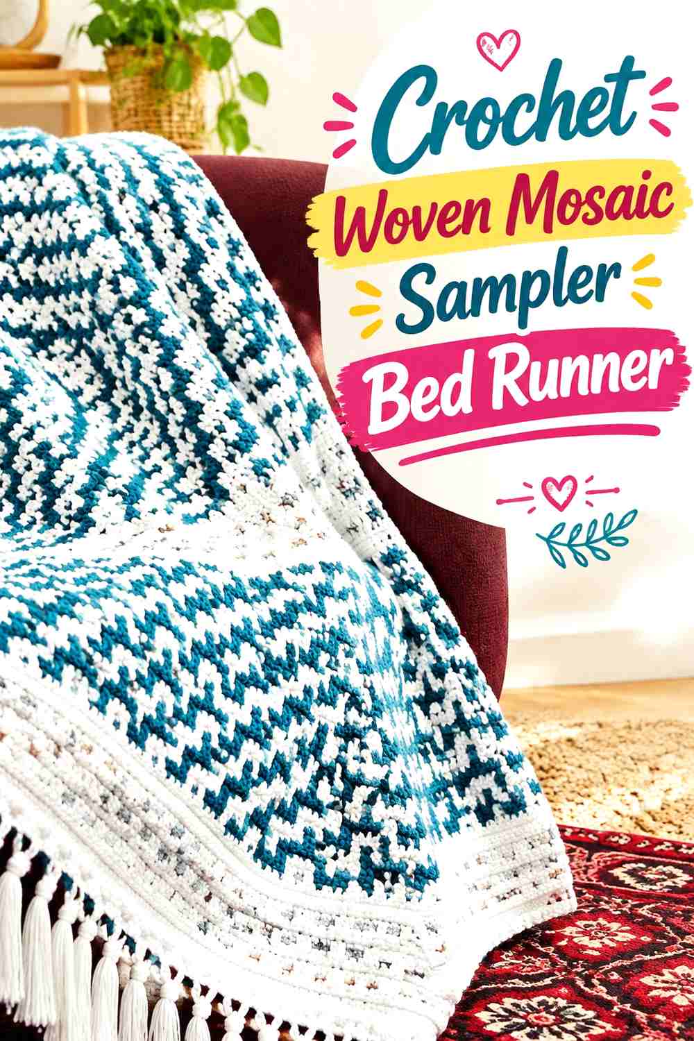 11. Crochet Woven Mosaic Sampler Bed Runner