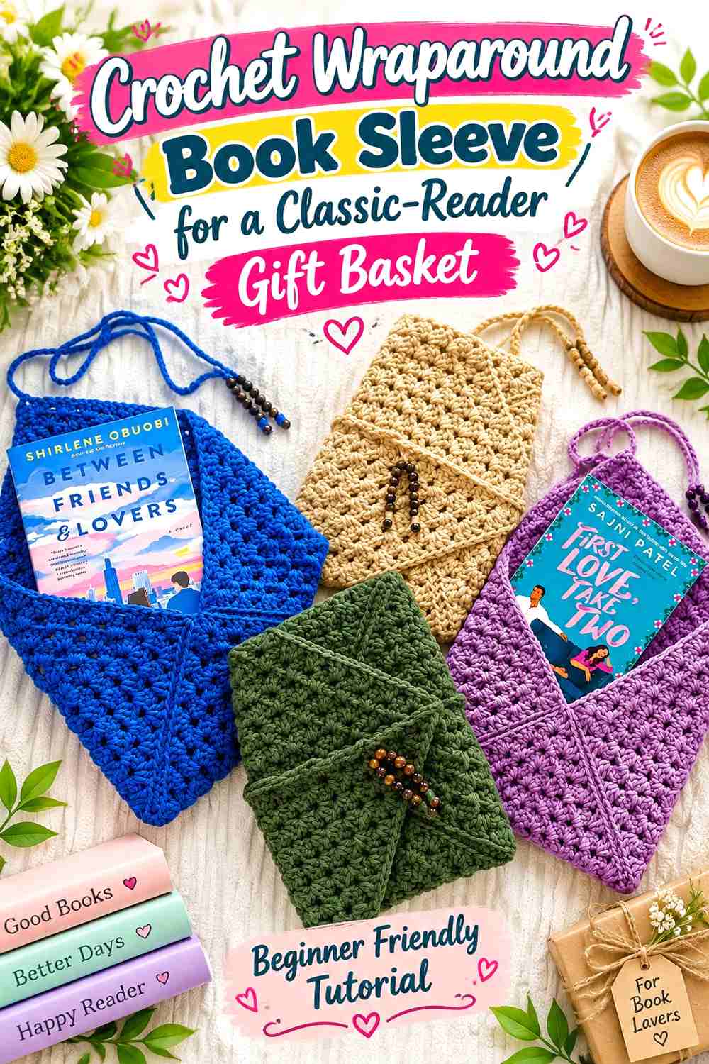 1. Crochet Wraparound Book Sleeve for a Classic-Reader Gift Basket