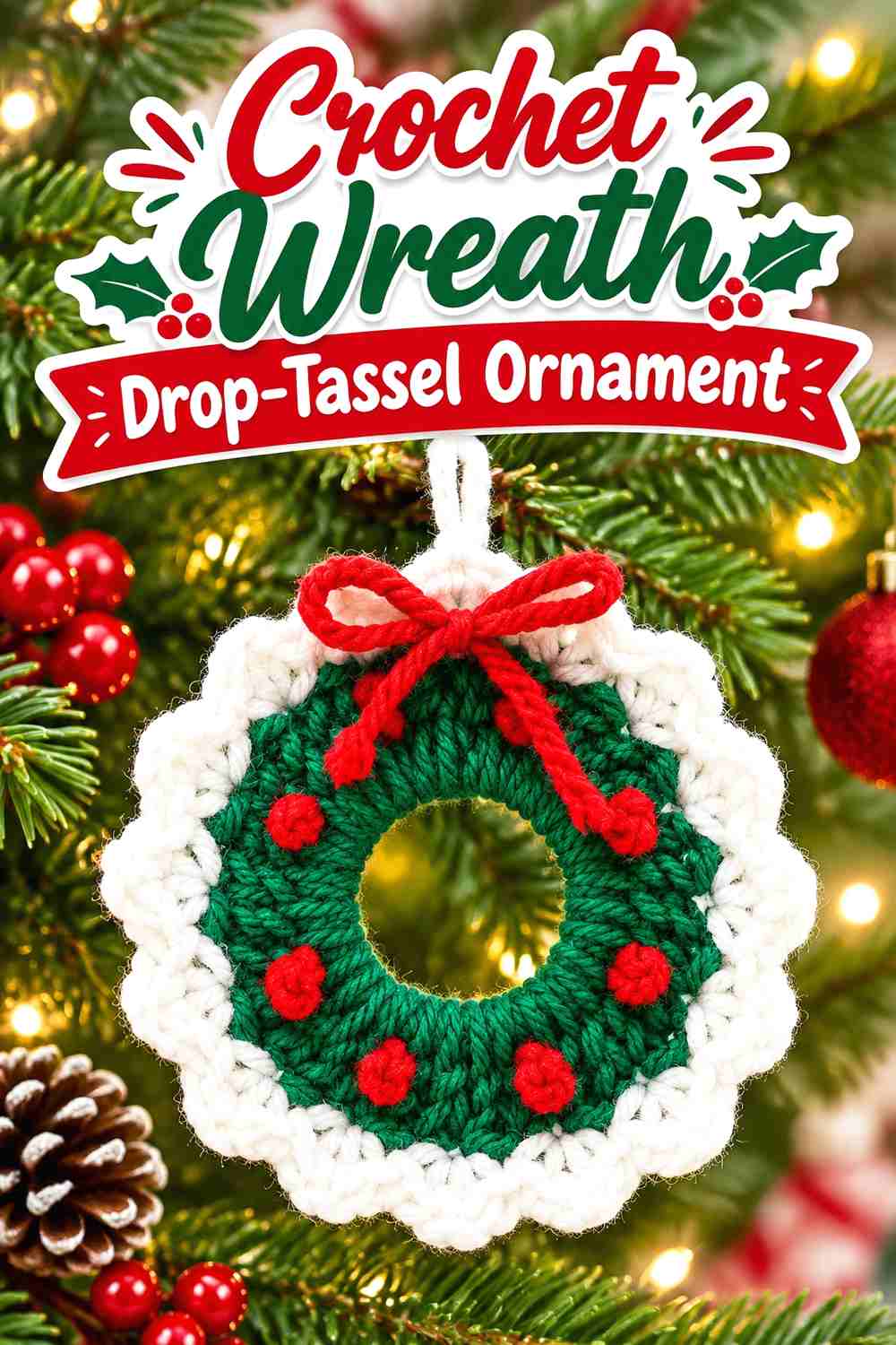 7. Crochet Wreath Drop-Tassel Ornament