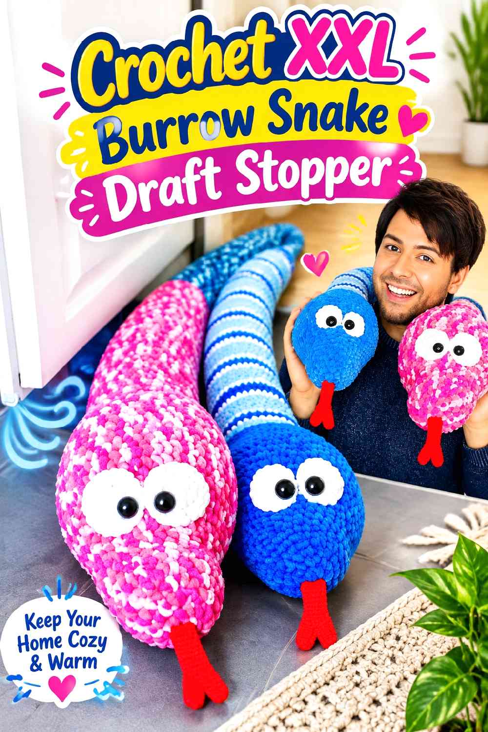 4. Crochet XXL Burrow Snake Draft Stopper