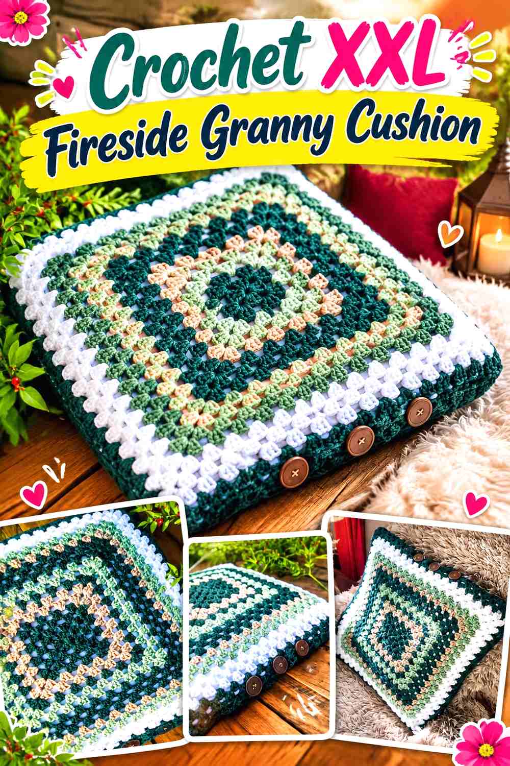 9. Crochet XXL Fireside Granny Cushion