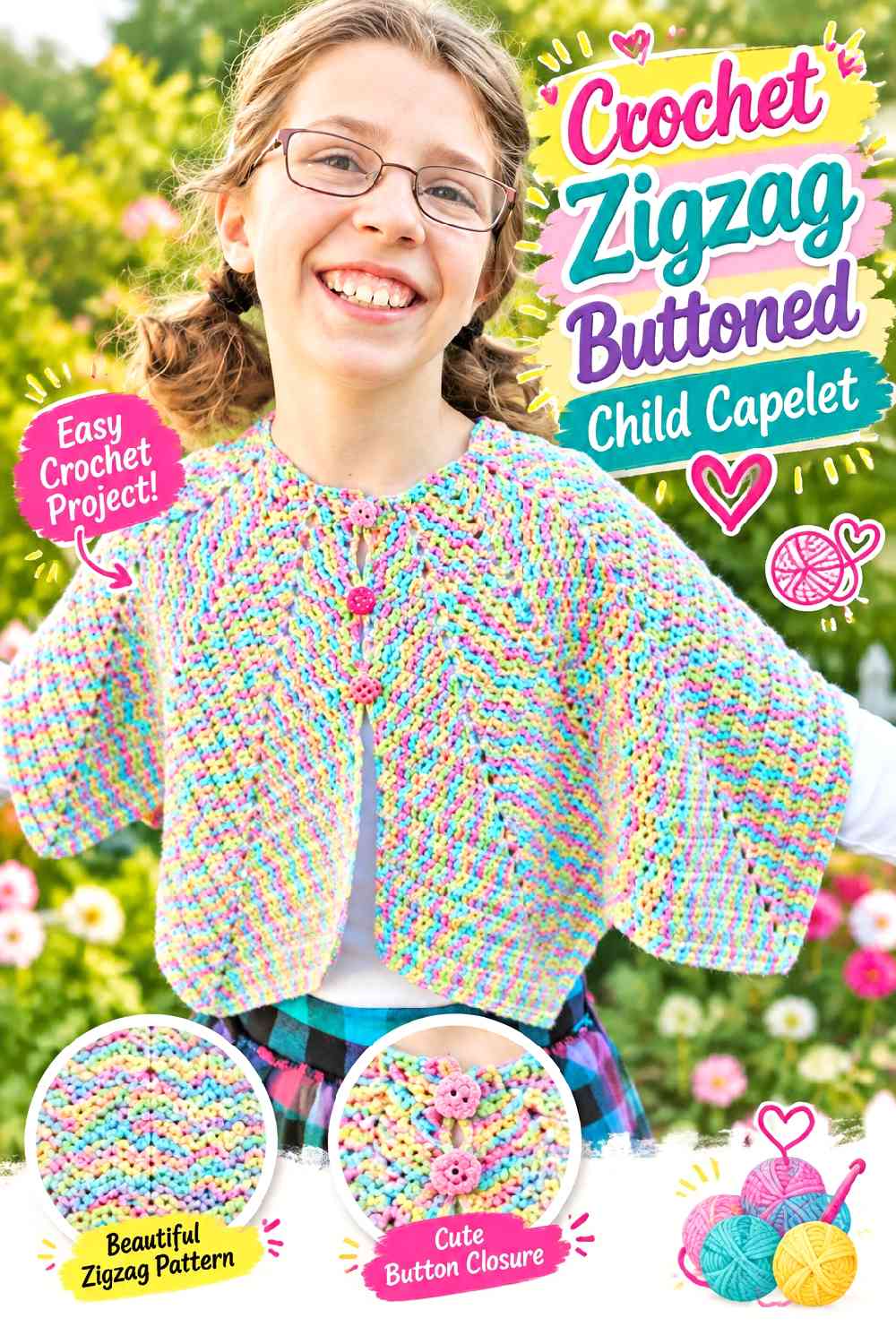 11. Crochet Zigzag Buttoned Child Capelet