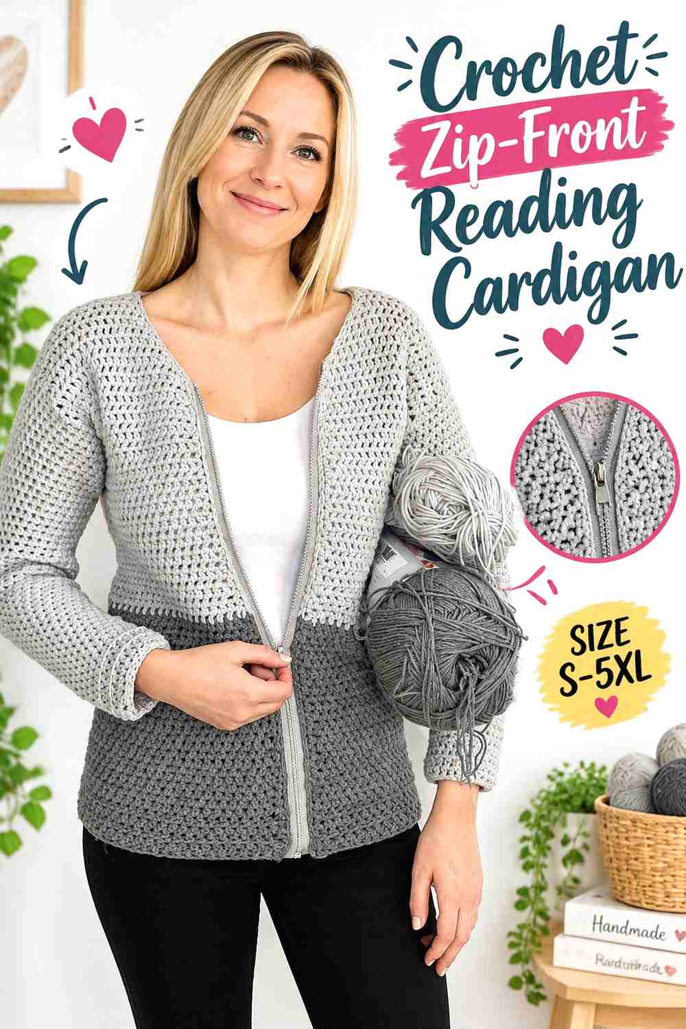 11. Crochet Zip-Front Reading Cardigan
