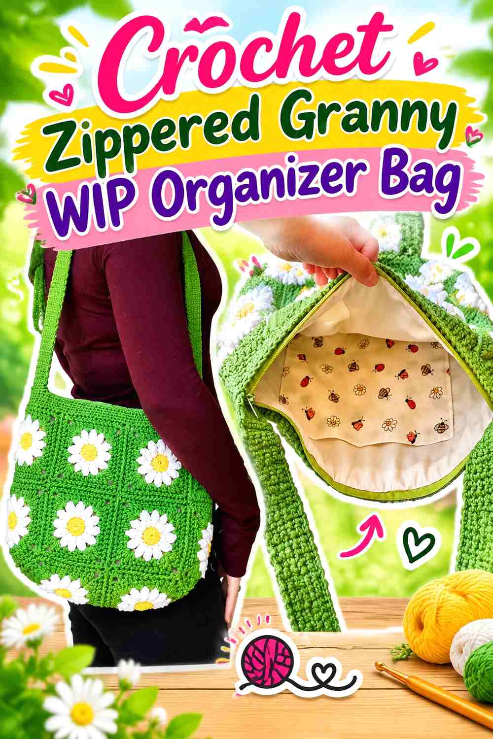 9. Crochet Zippered Granny Wip Organizer Bag