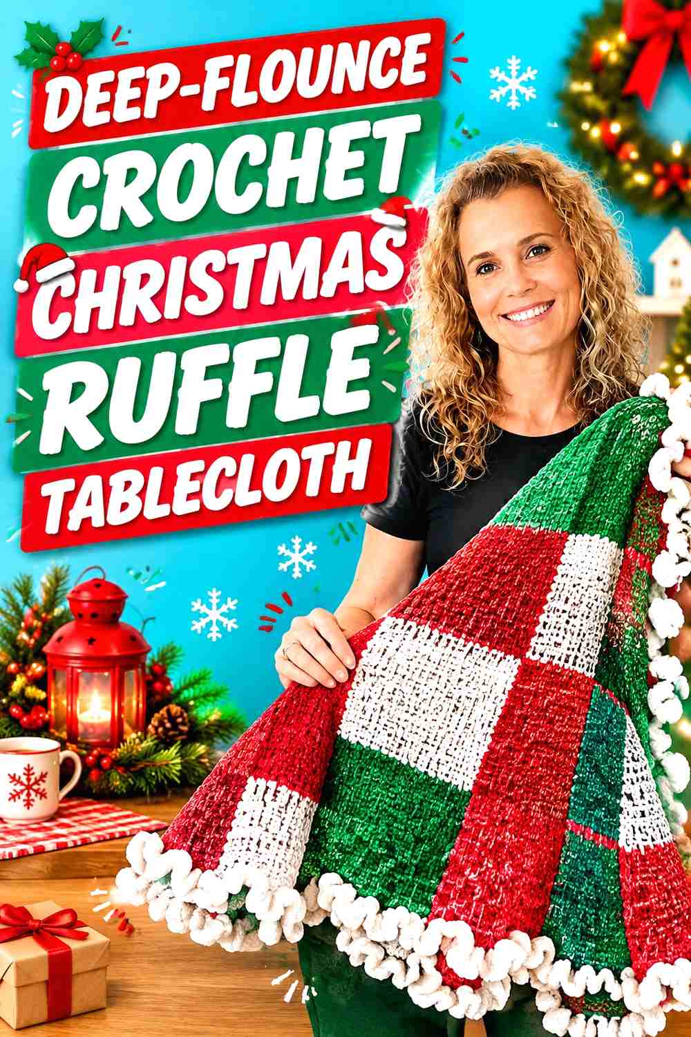 13. Deep-Flounce Crochet Christmas Ruffle Tablecloth
