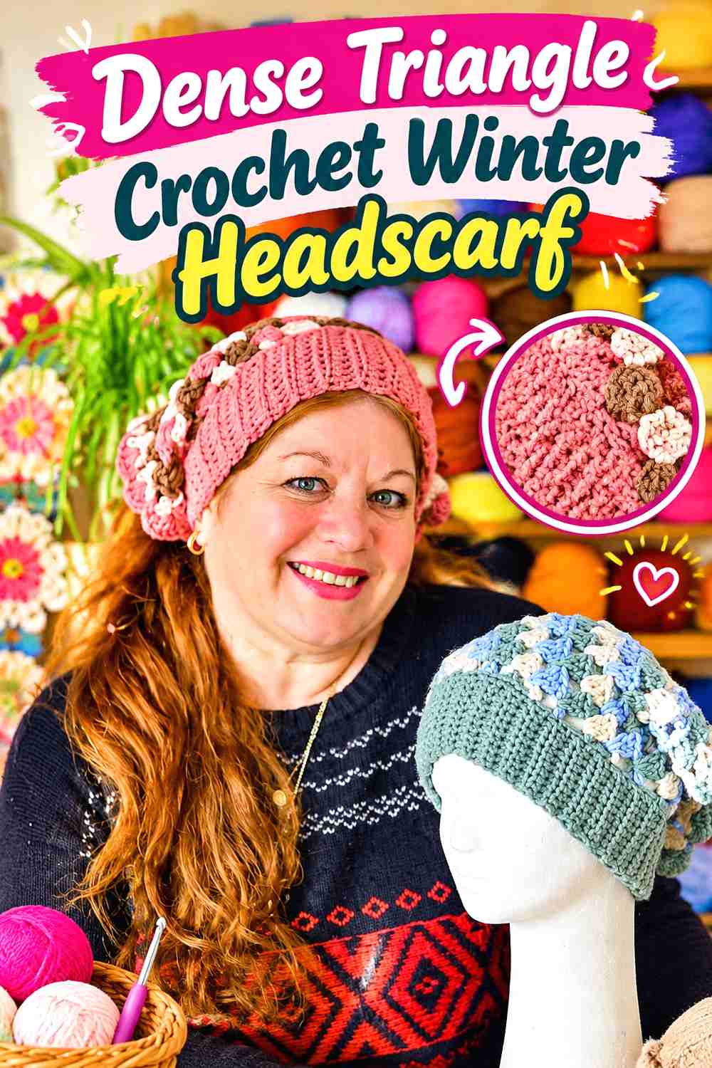 1. Dense Triangle Crochet Winter Headscarf
