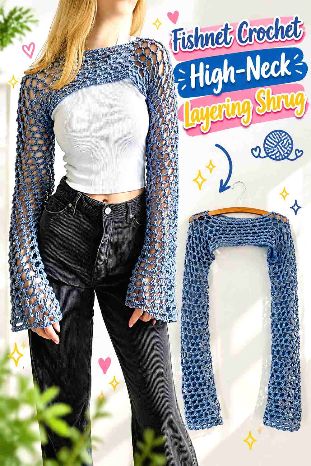 9. Fishnet Crochet High-Neck Layering Shrug