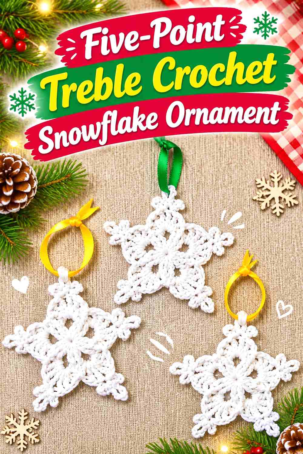 10. Five-Point Treble Crochet Snowflake Ornament