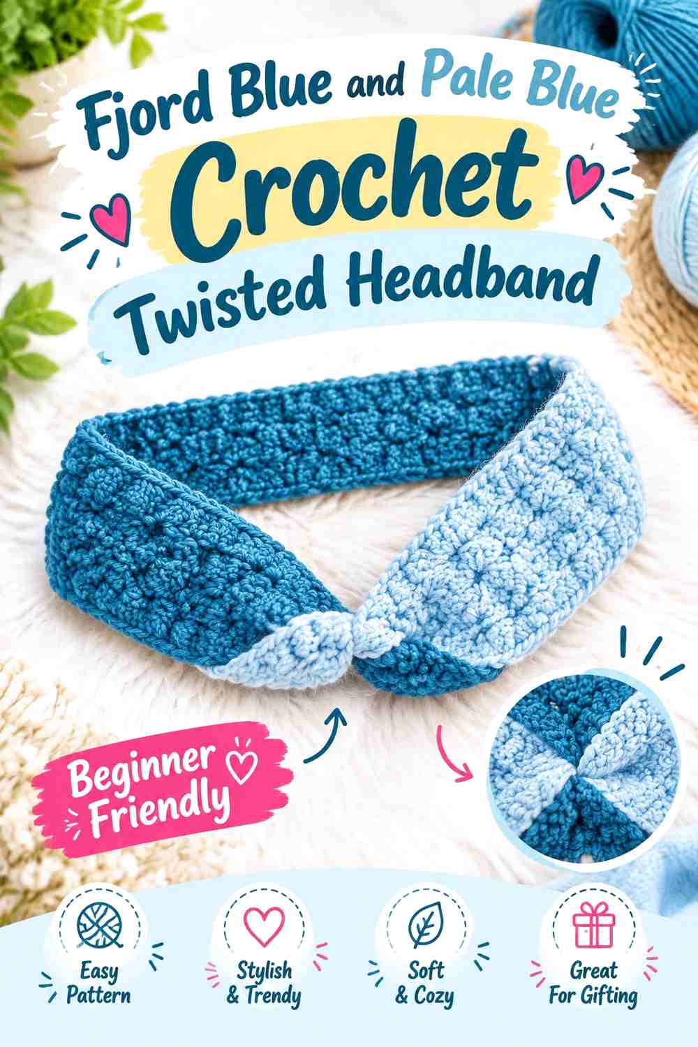 12. Fjord Blue And Pale Blue Crochet Twisted Headband