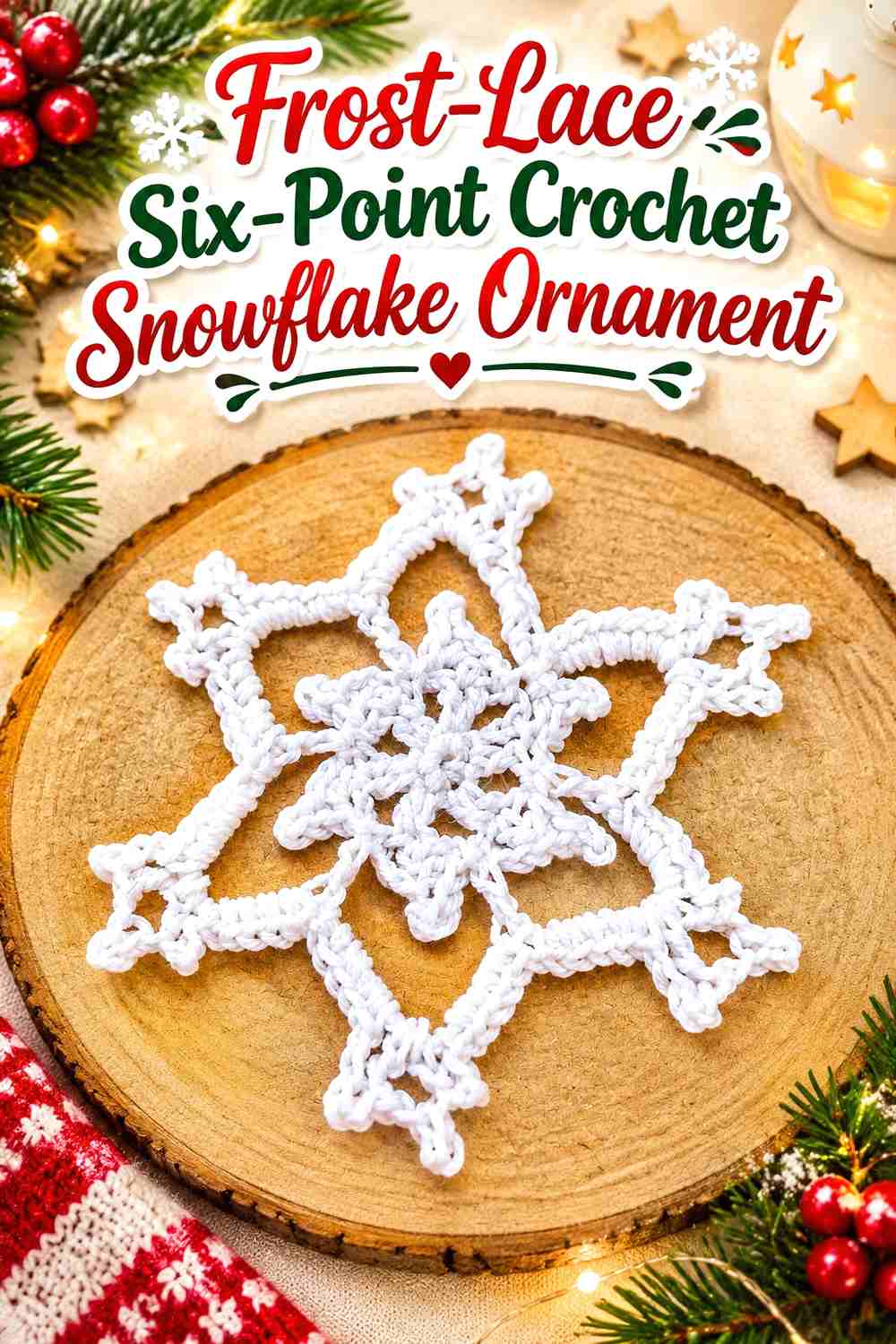 7. Frost-Lace Six-Point Crochet Snowflake Ornament