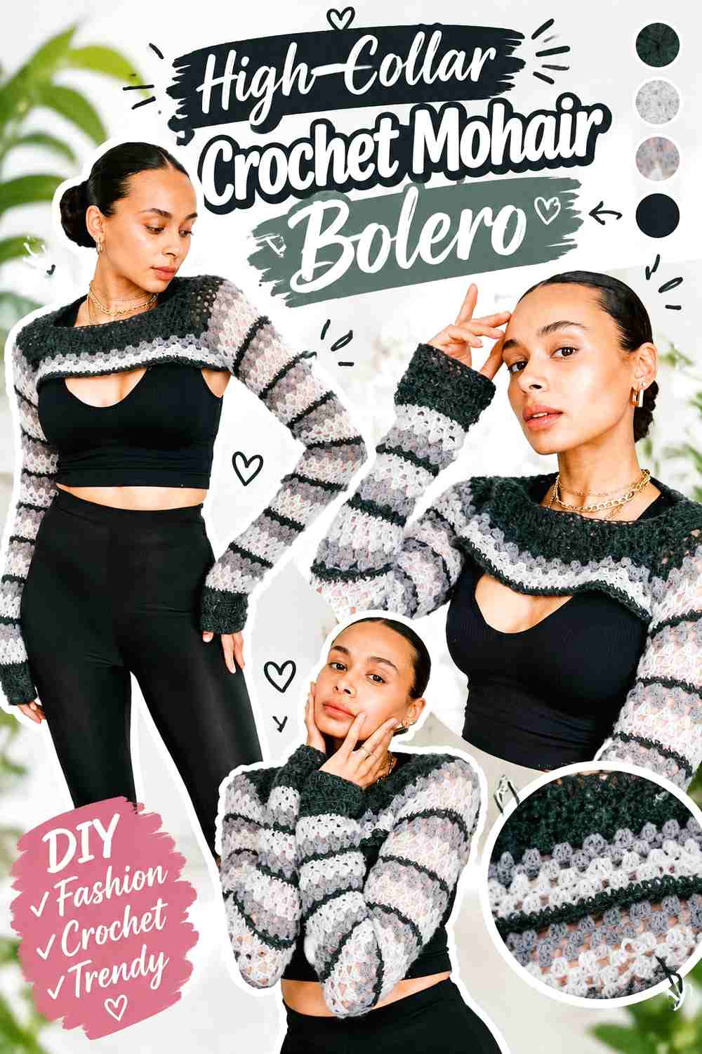 1. High-Collar Crochet Mohair Bolero